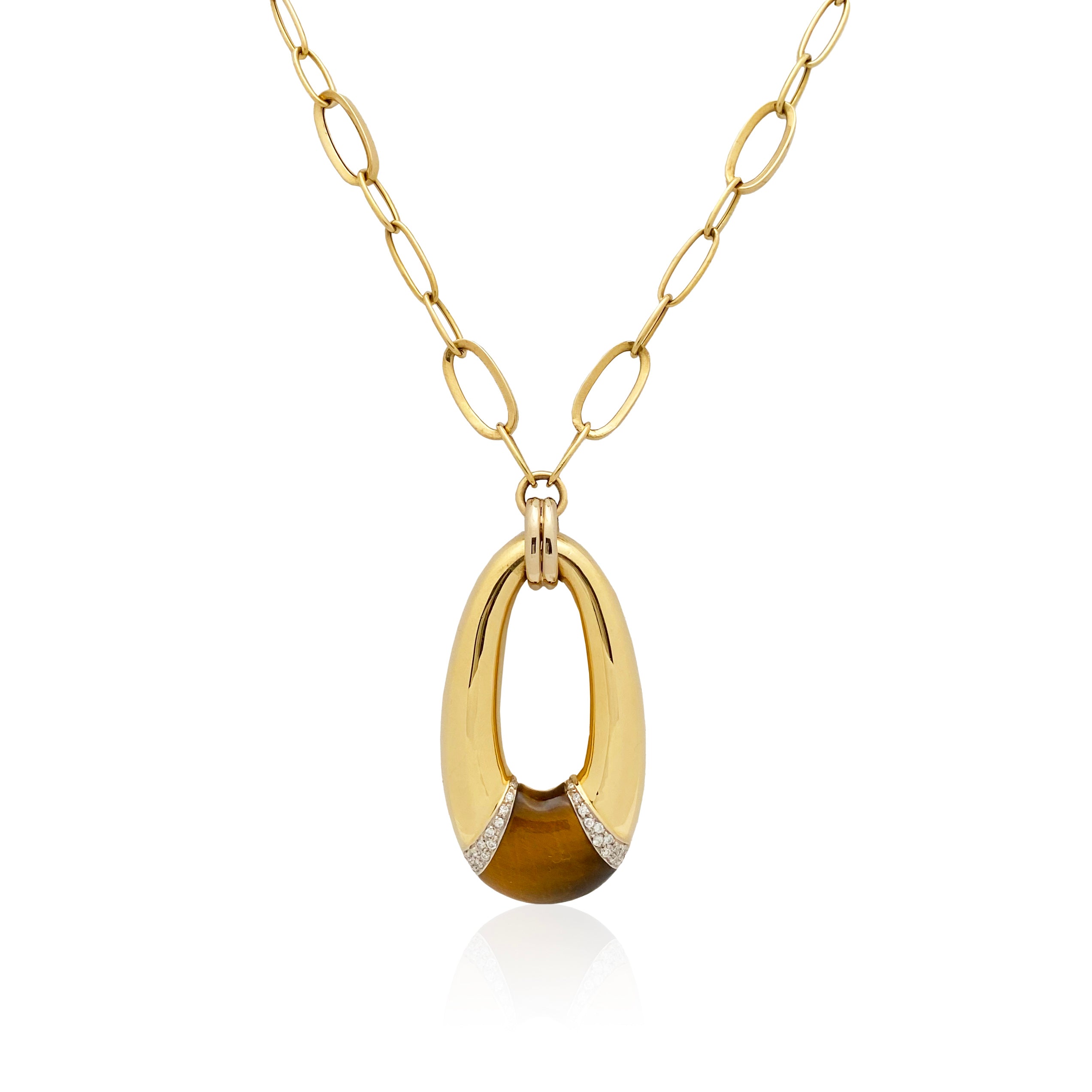 18kt Yellow Gold Tiger Eye and Diamond Pendant