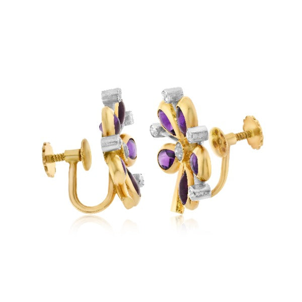 14kt Yellow Gold and Platinum Amethyst and Diamond Earrings