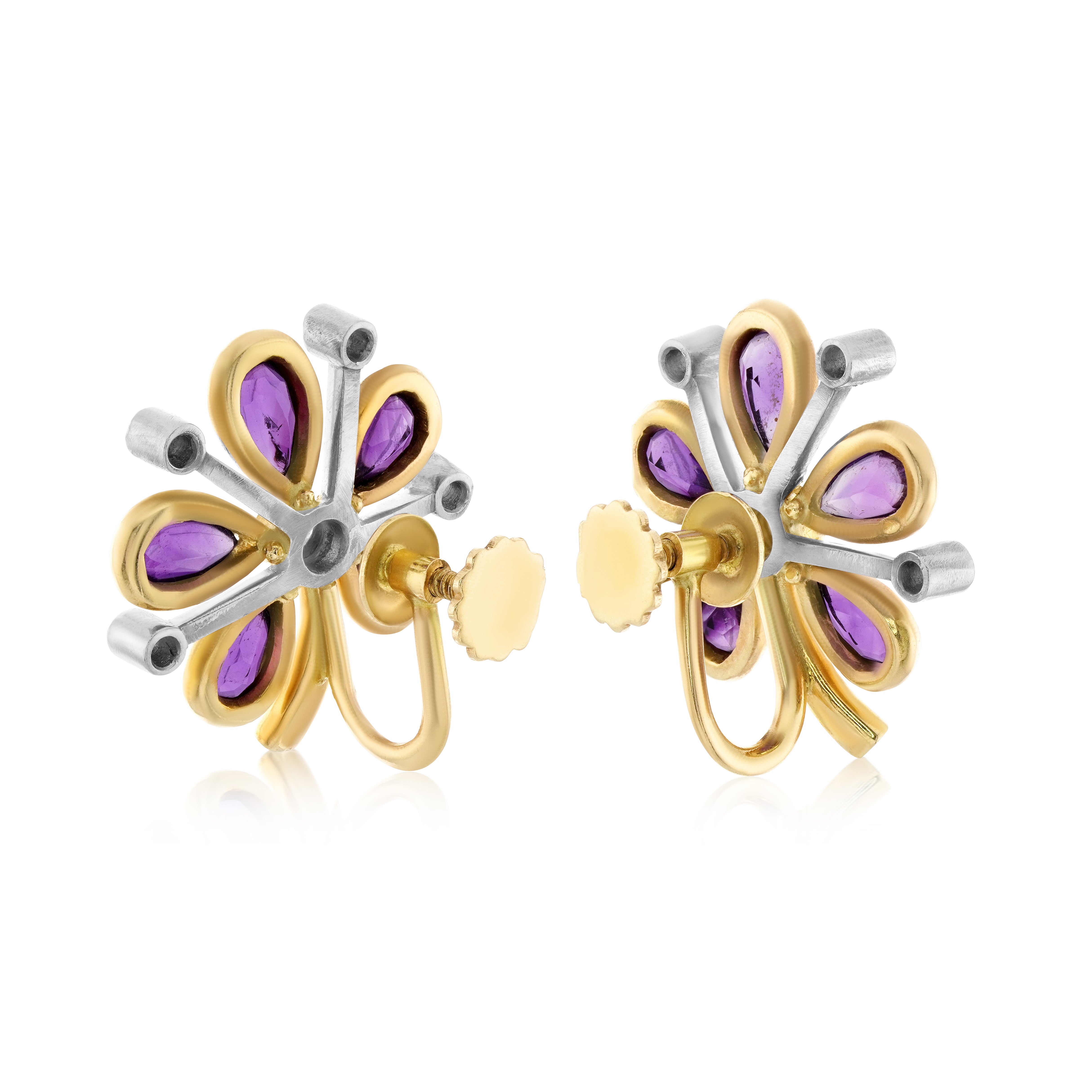 14kt Yellow Gold and Platinum Amethyst and Diamond Earrings