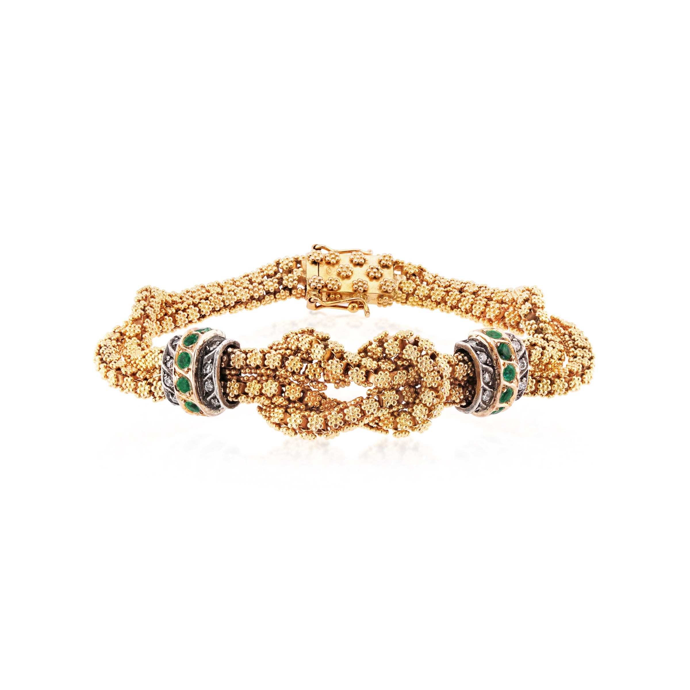 18kt Yellow Gold, Emerald, and Diamond Knot Chain Bracelet