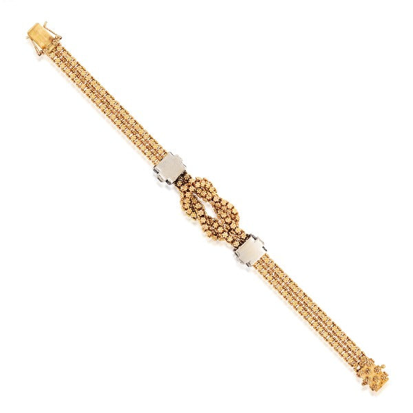 18kt Yellow Gold, Emerald, and Diamond Knot Chain Bracelet