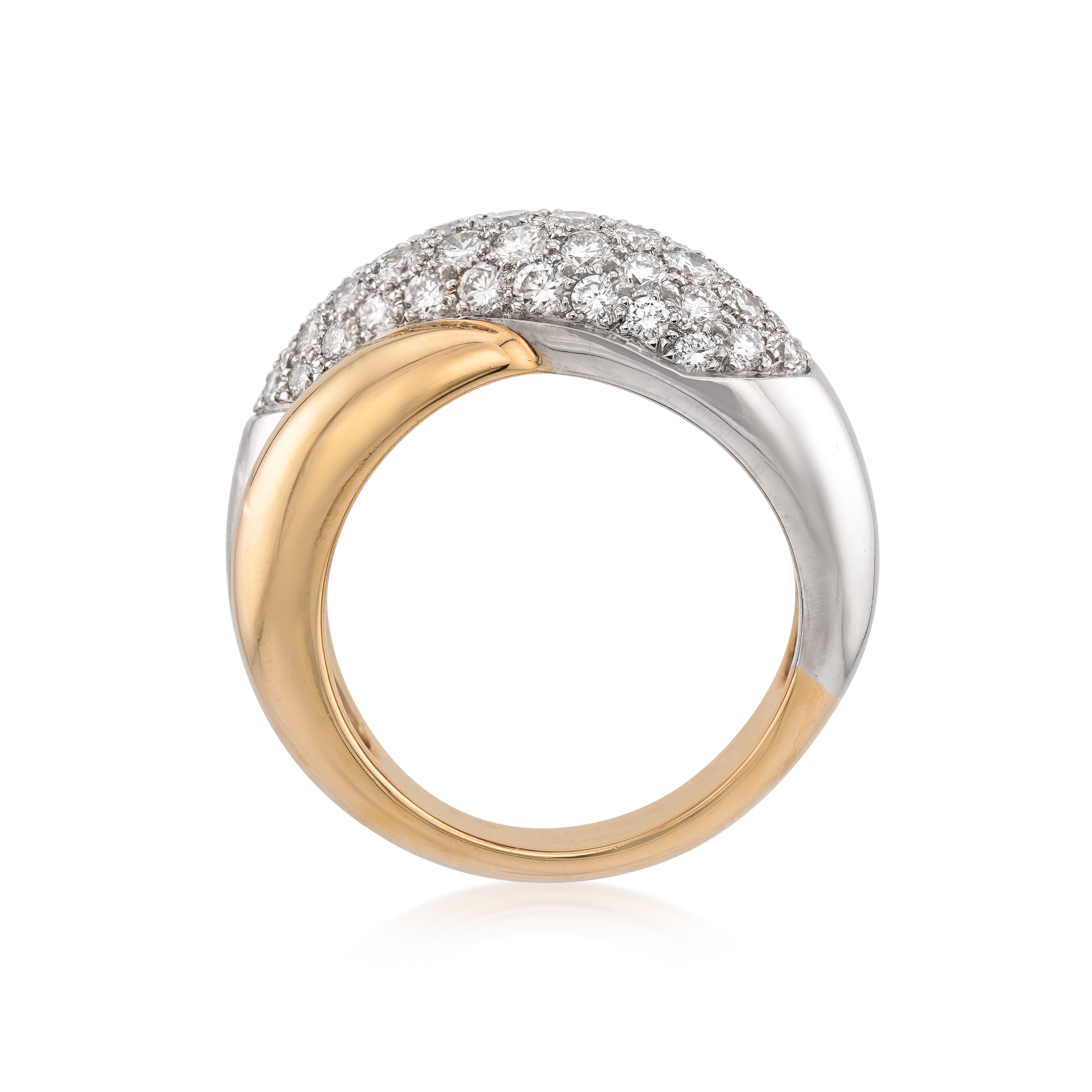 side profile of vintage cartier paris 18kt yellow gold platinum and diamond colisee ring