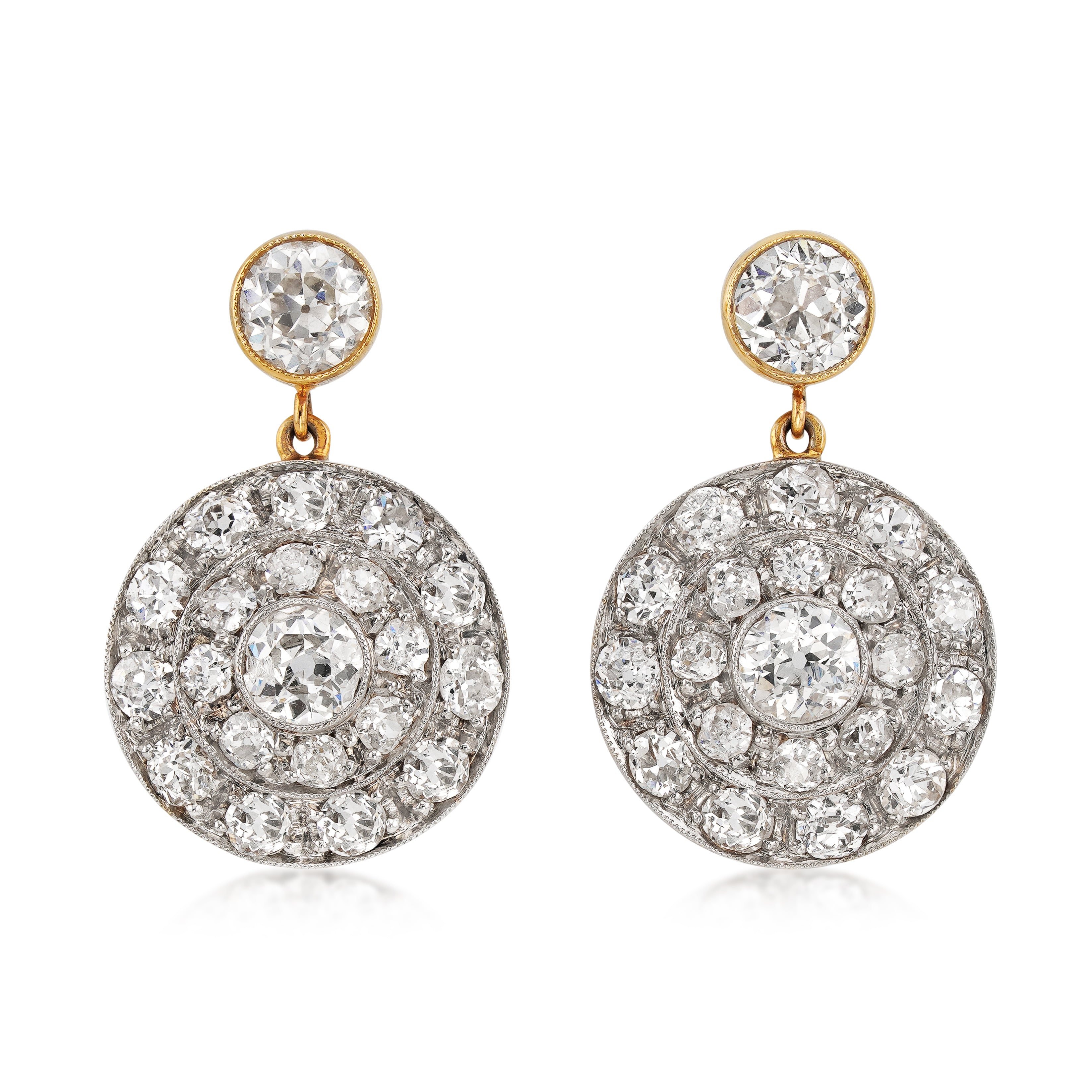 18kt Yellow Gold and Platinum Old Cut Diamond Earrings