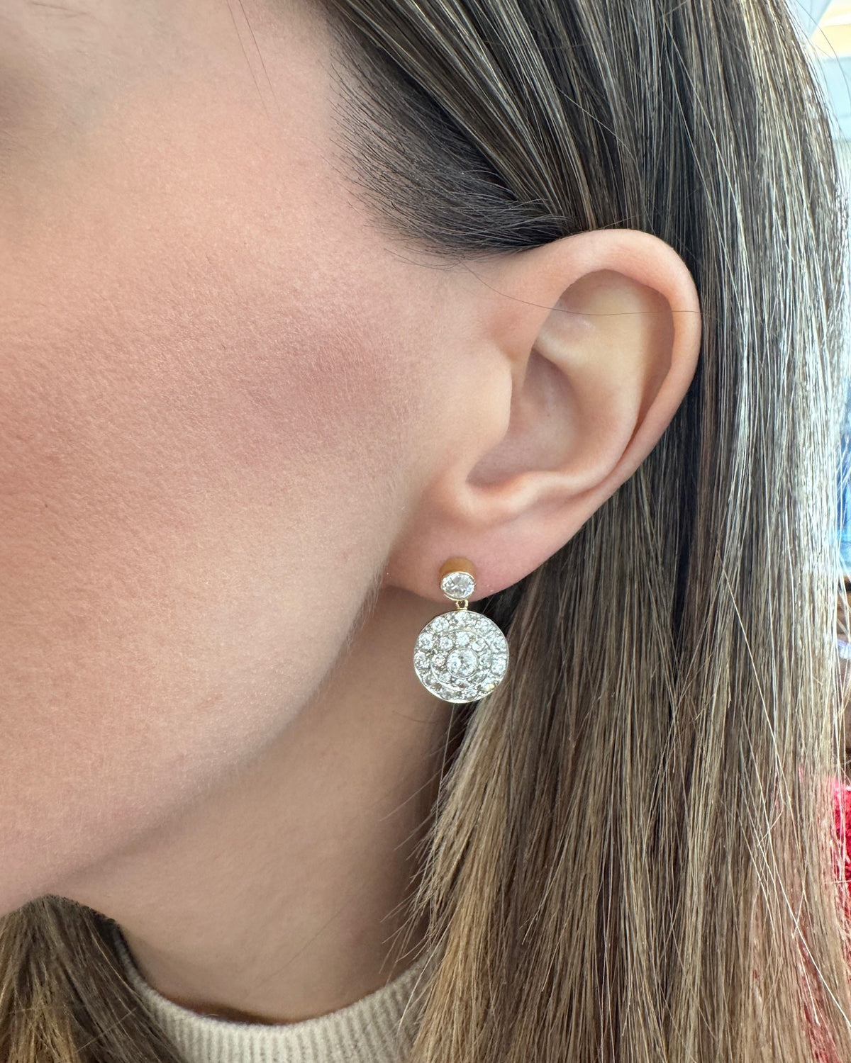 18kt Yellow Gold and Platinum Old Cut Diamond Earrings