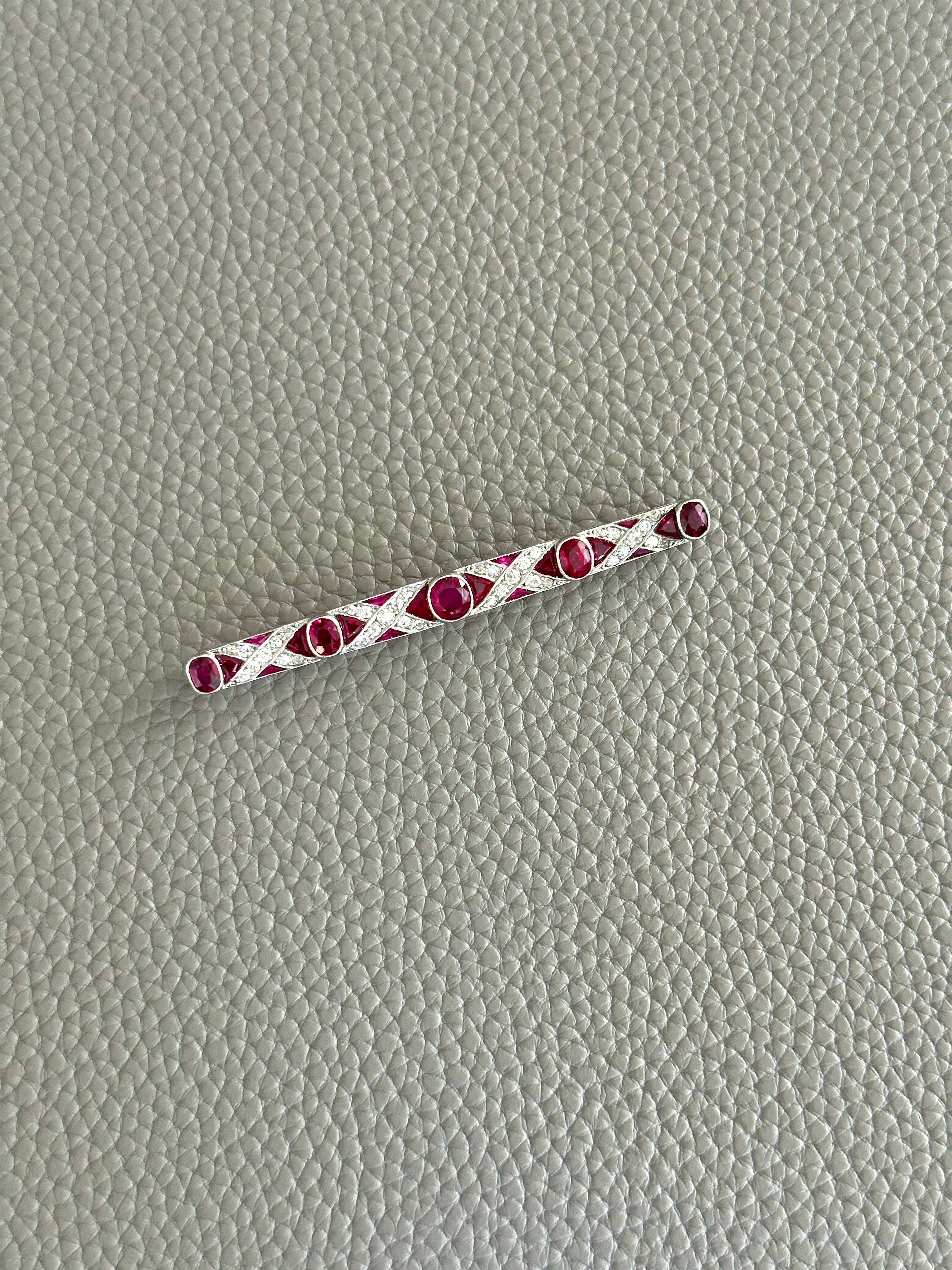 Art Deco Platinum, Ruby, and Diamond Brooch