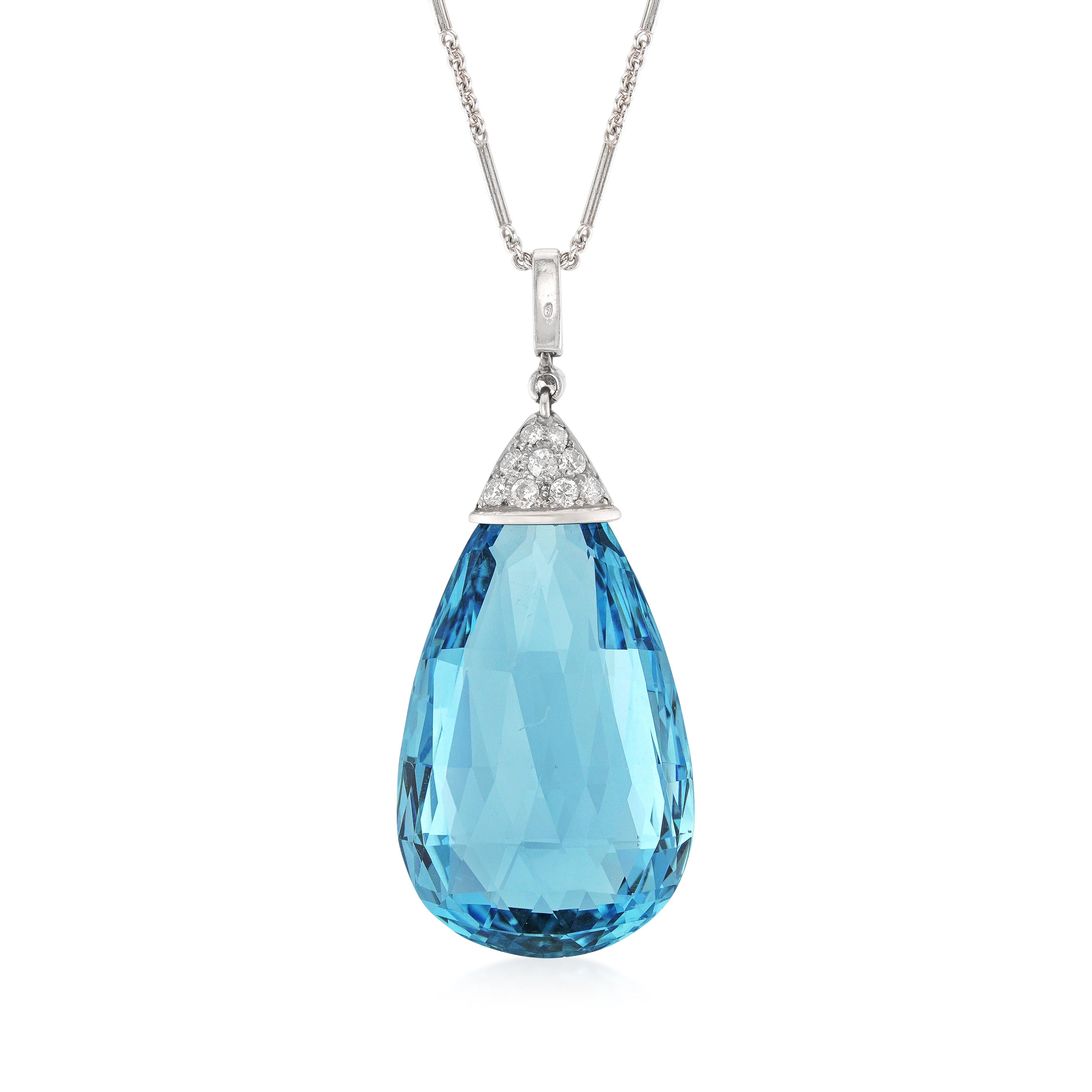 Platinum, Briolette Aquamarine, and Diamond Pendant Necklace