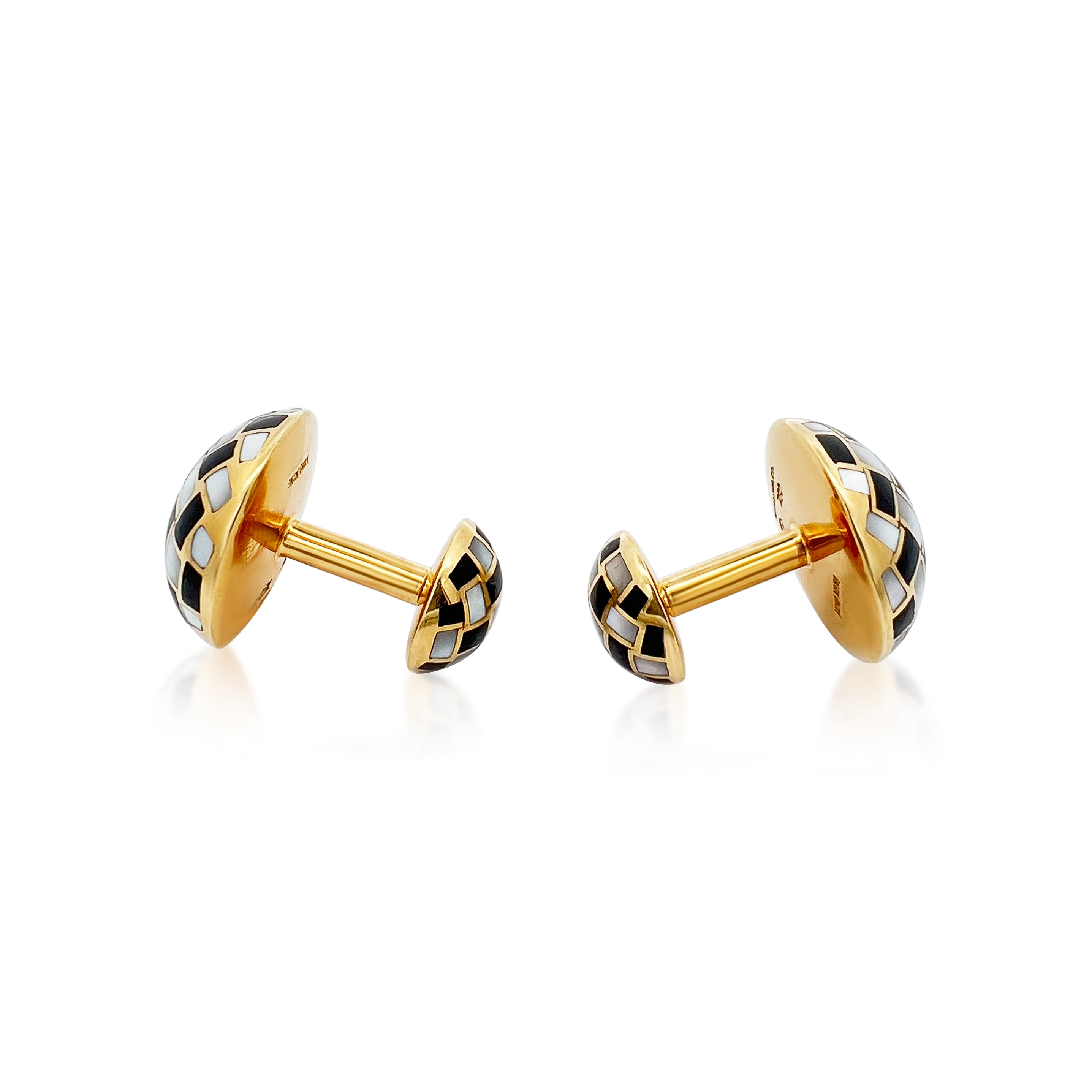 Tiffany & Co. 18kt Yellow Gold Mother of Pearl and Onyx Inlaid Cufflinks