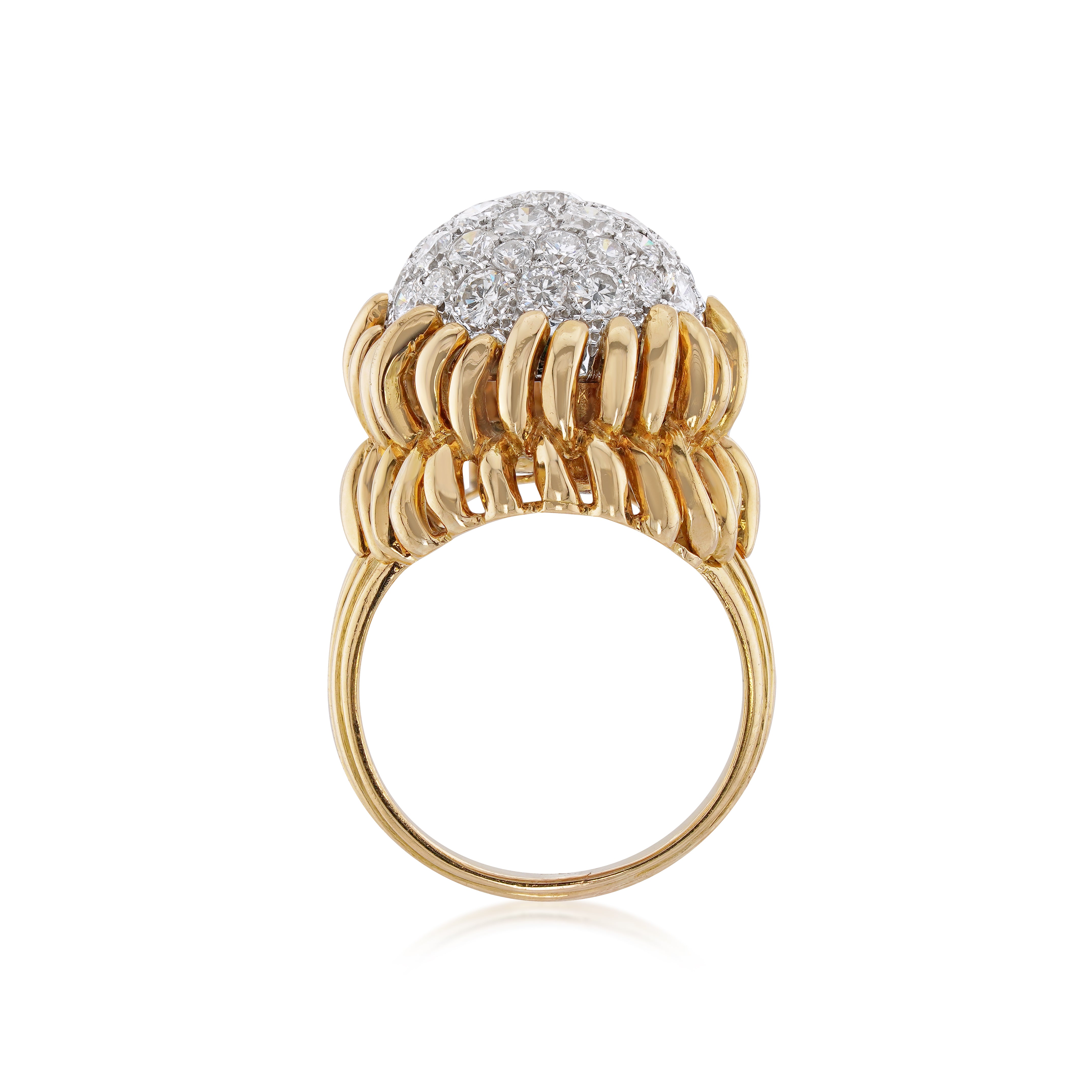 Vintage van cleef and arpels 18kt yellow gold and diamond cocktail ring side view