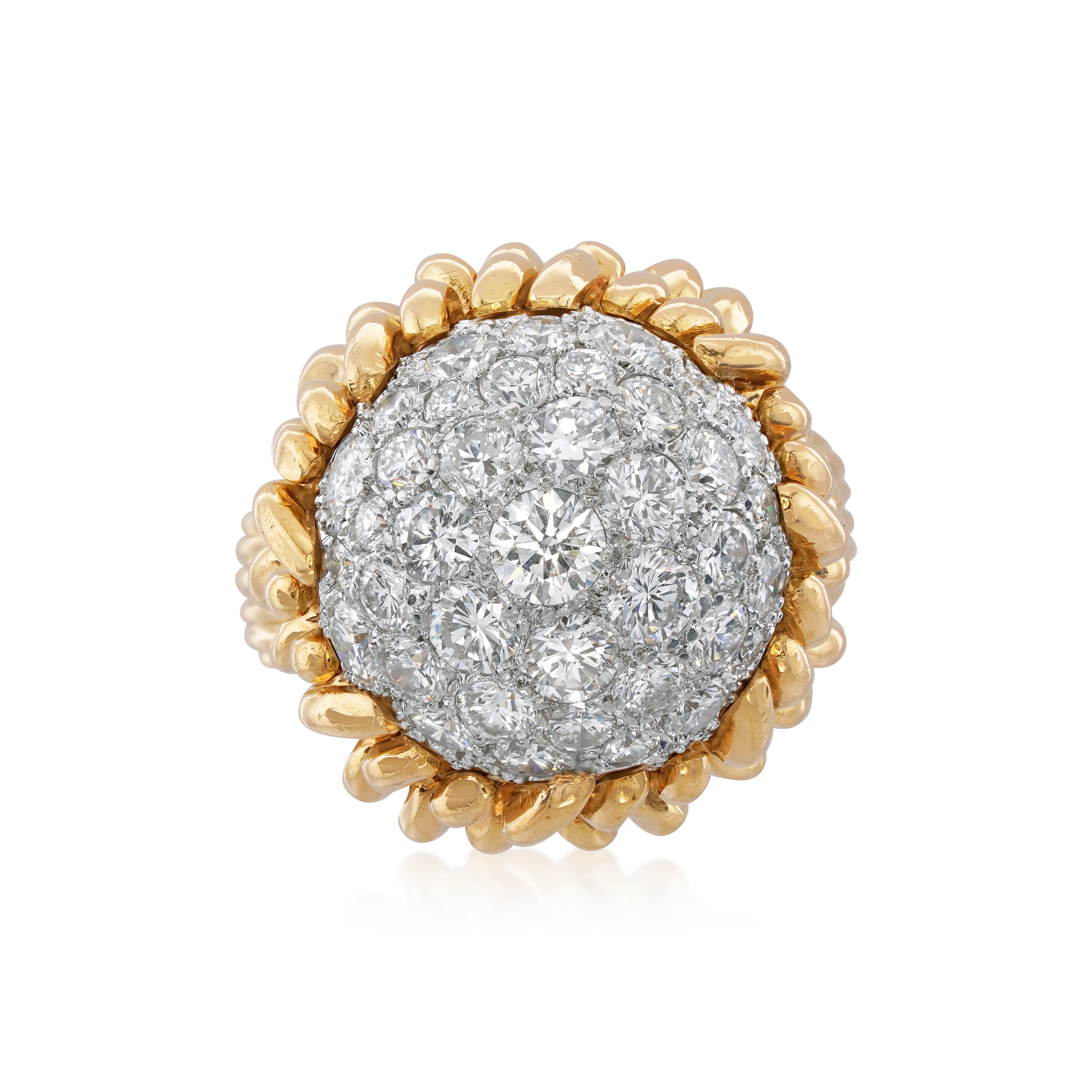 Vintage van cleef and arpels 18kt yellow gold and diamond cocktail ring front view