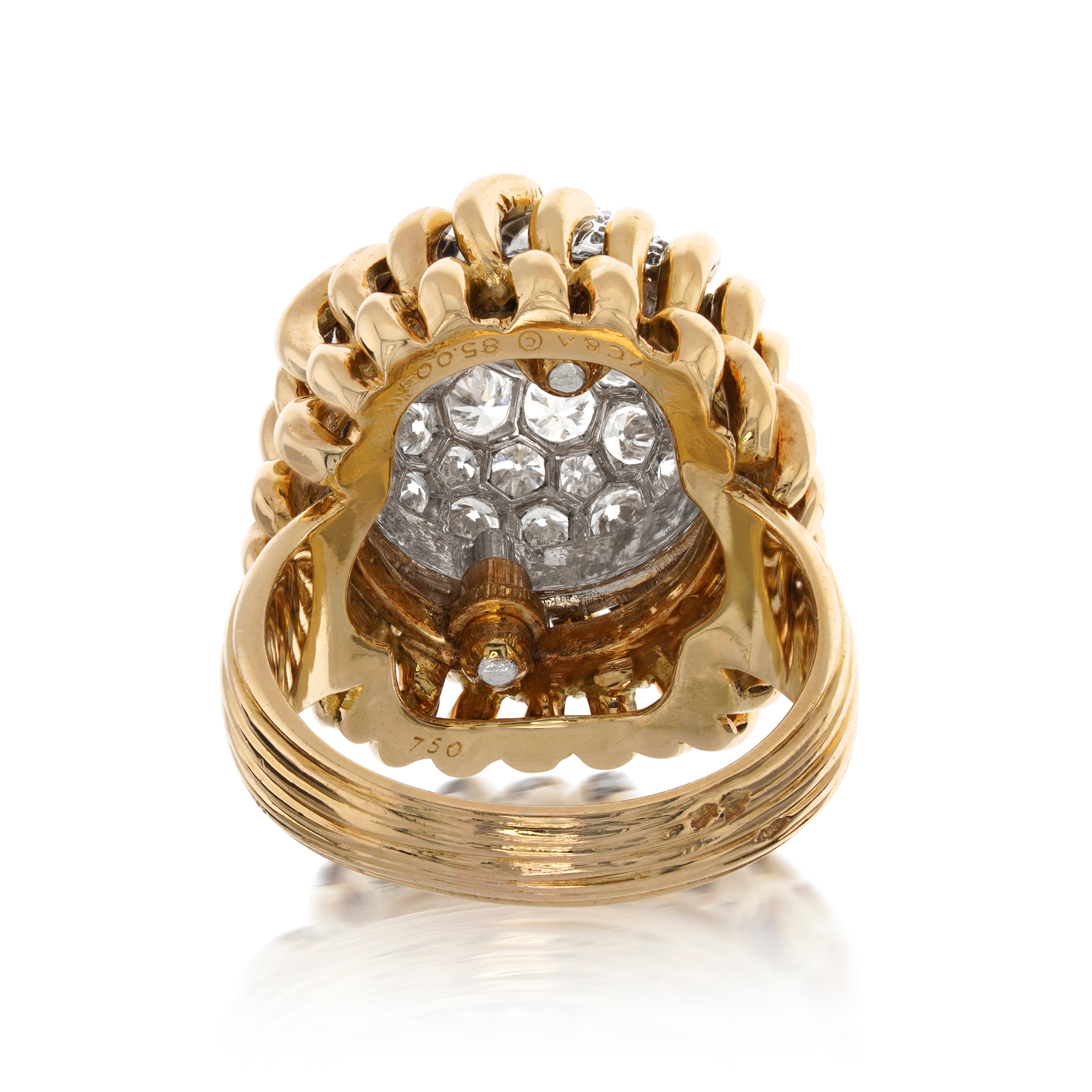 Vintage van cleef and arpels 18kt yellow gold and diamond cocktail ring back view