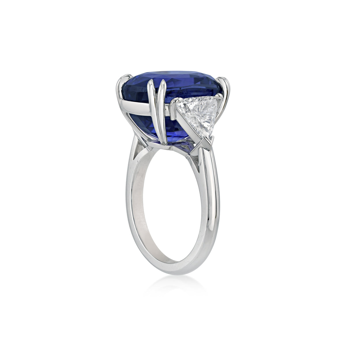 Side angle of Platinum, Color Change Sapphire, and Diamond Ring