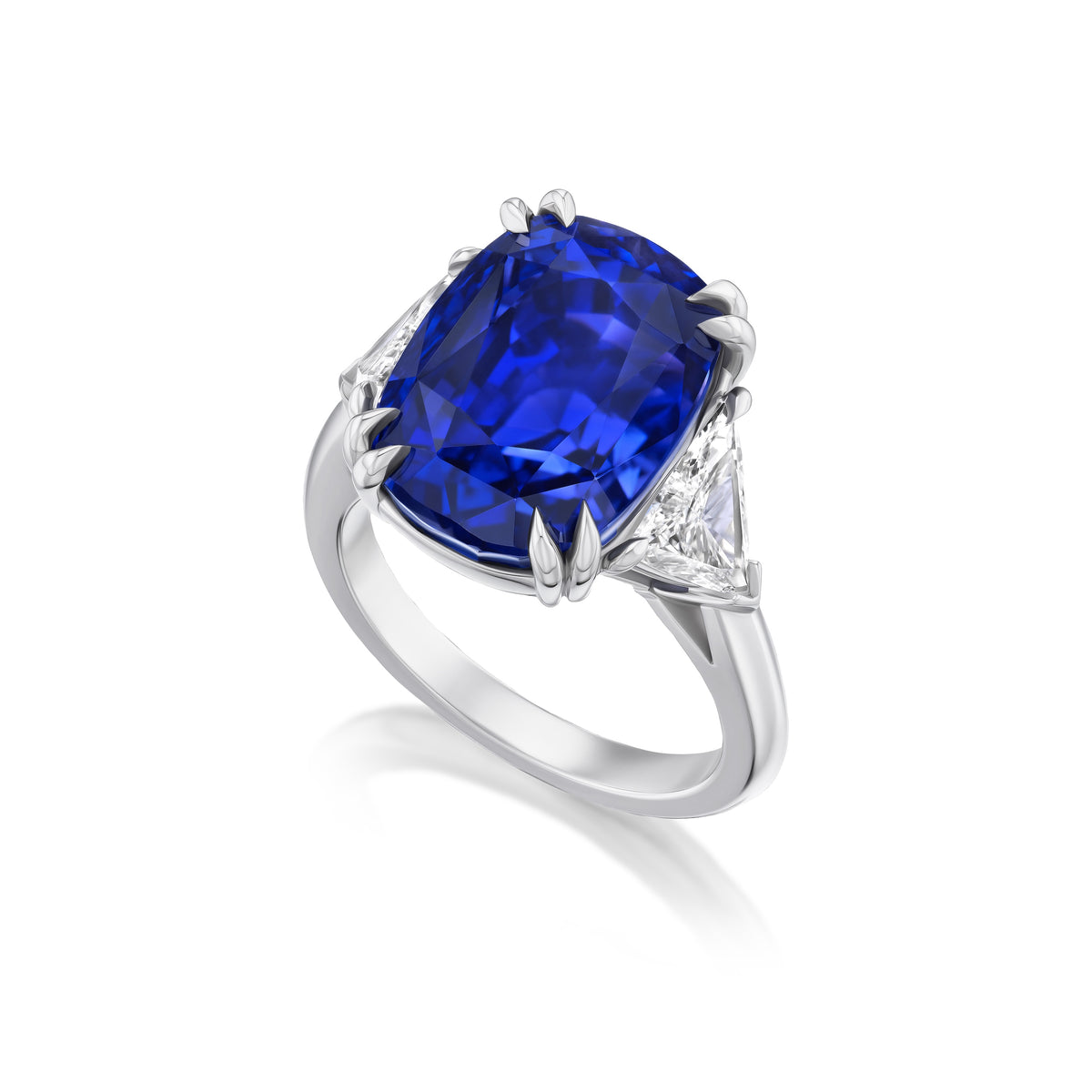 Side angle of Platinum, Color Change Sapphire, and Diamond Ring