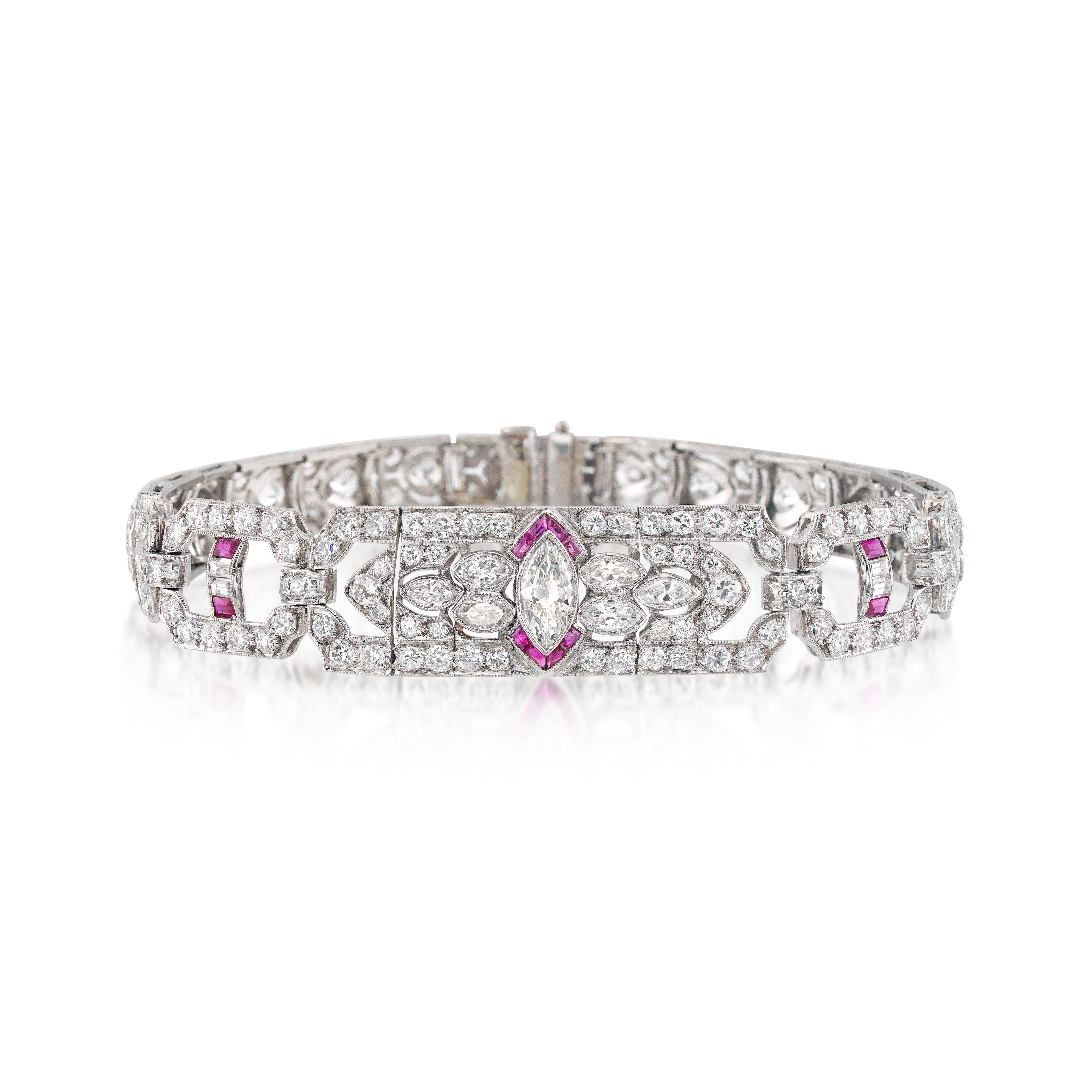 Art Deco Platinum, Diamond, and Ruby Bracelet