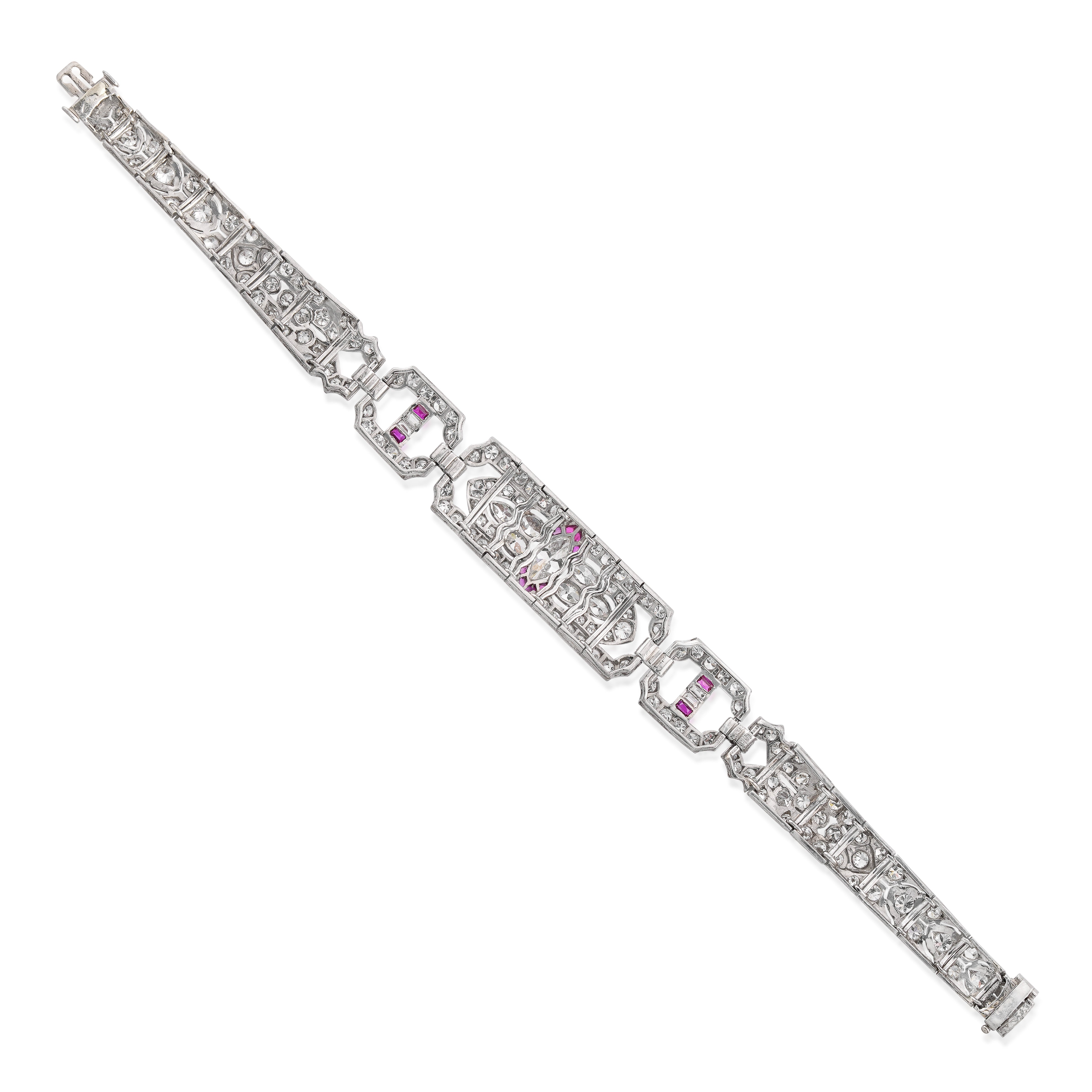 Art Deco Platinum, Diamond, and Ruby Bracelet