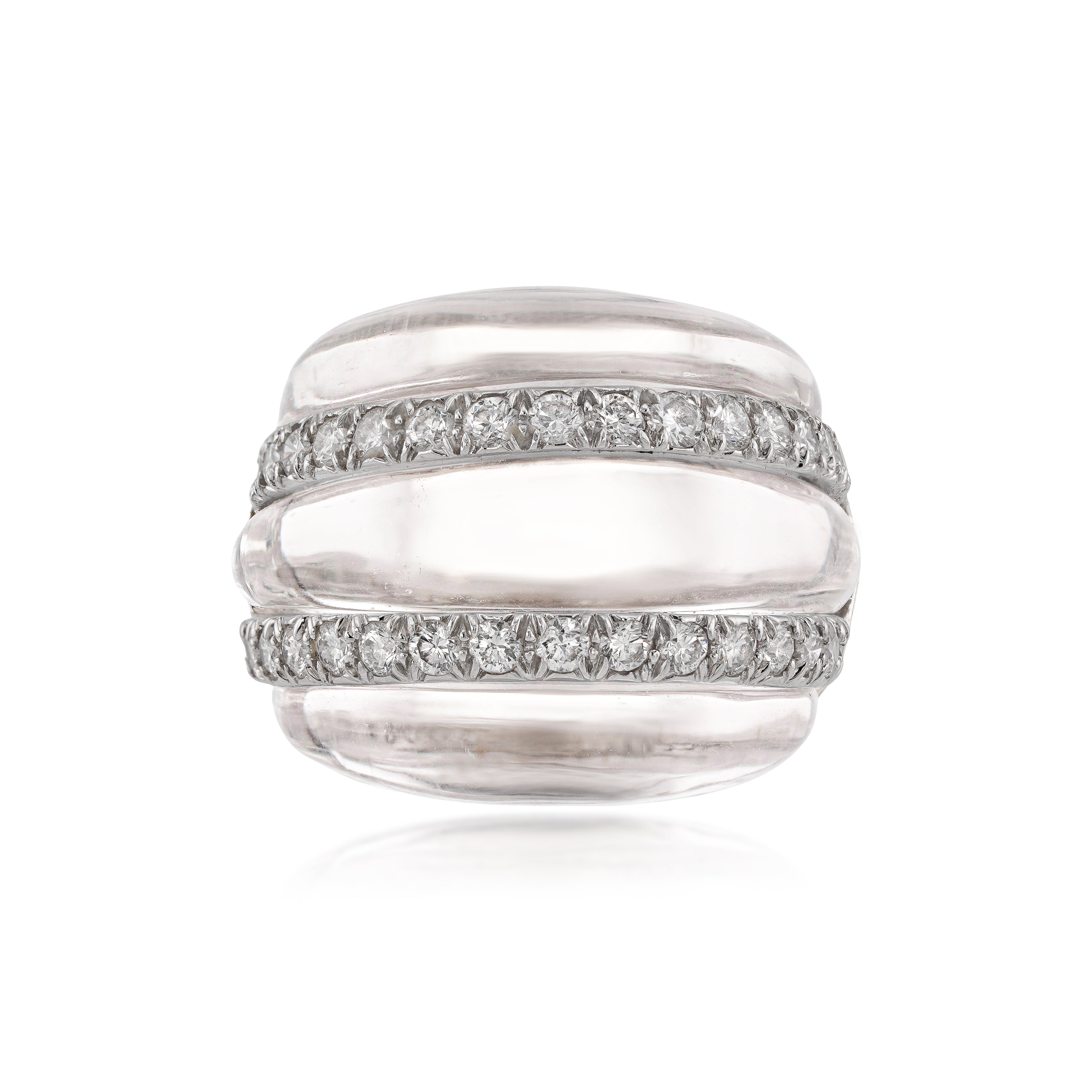 David Webb 18kt White Gold, Platinum, Rock Crystal, and Diamond Dome Ring