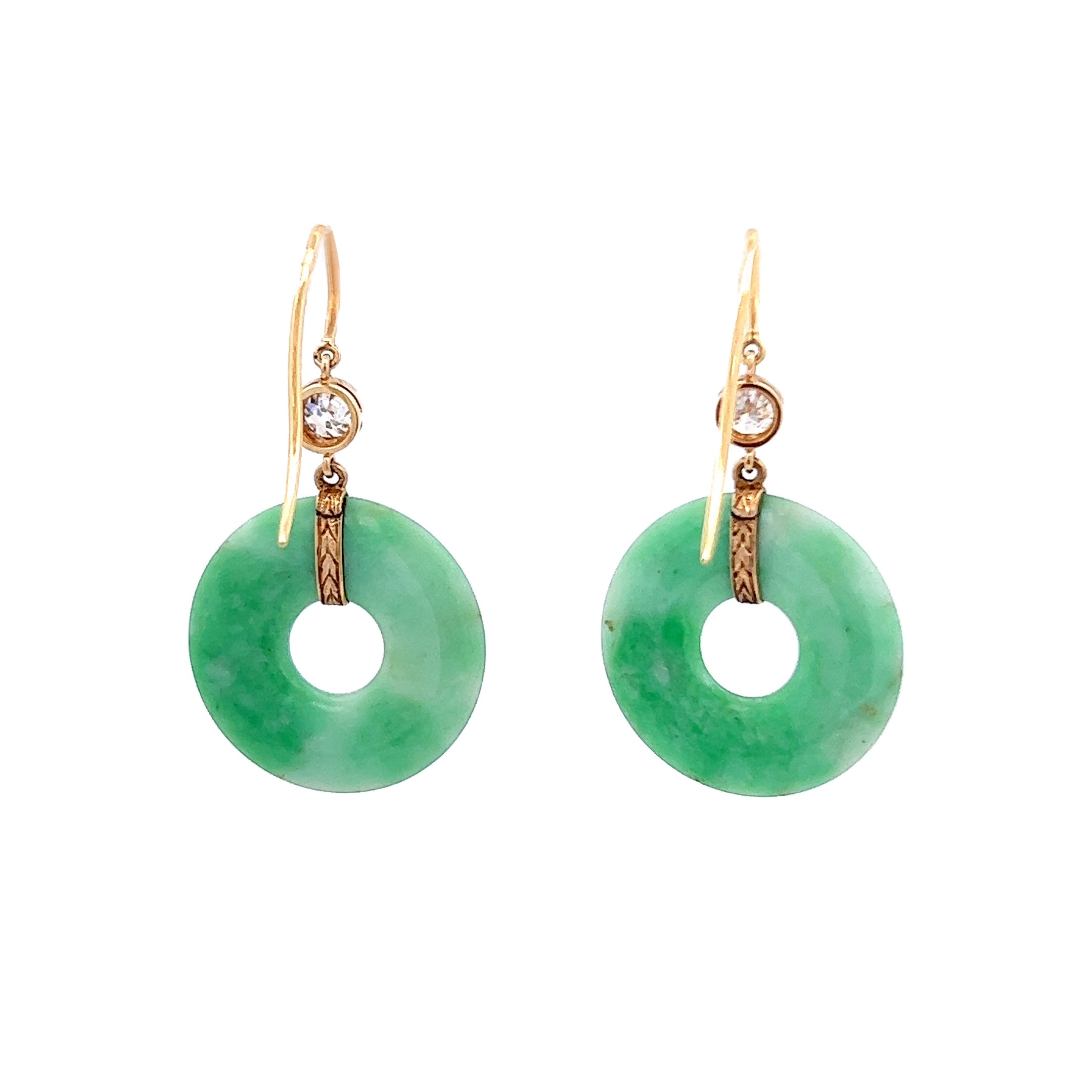 Jade Hoop and Diamond Earrings