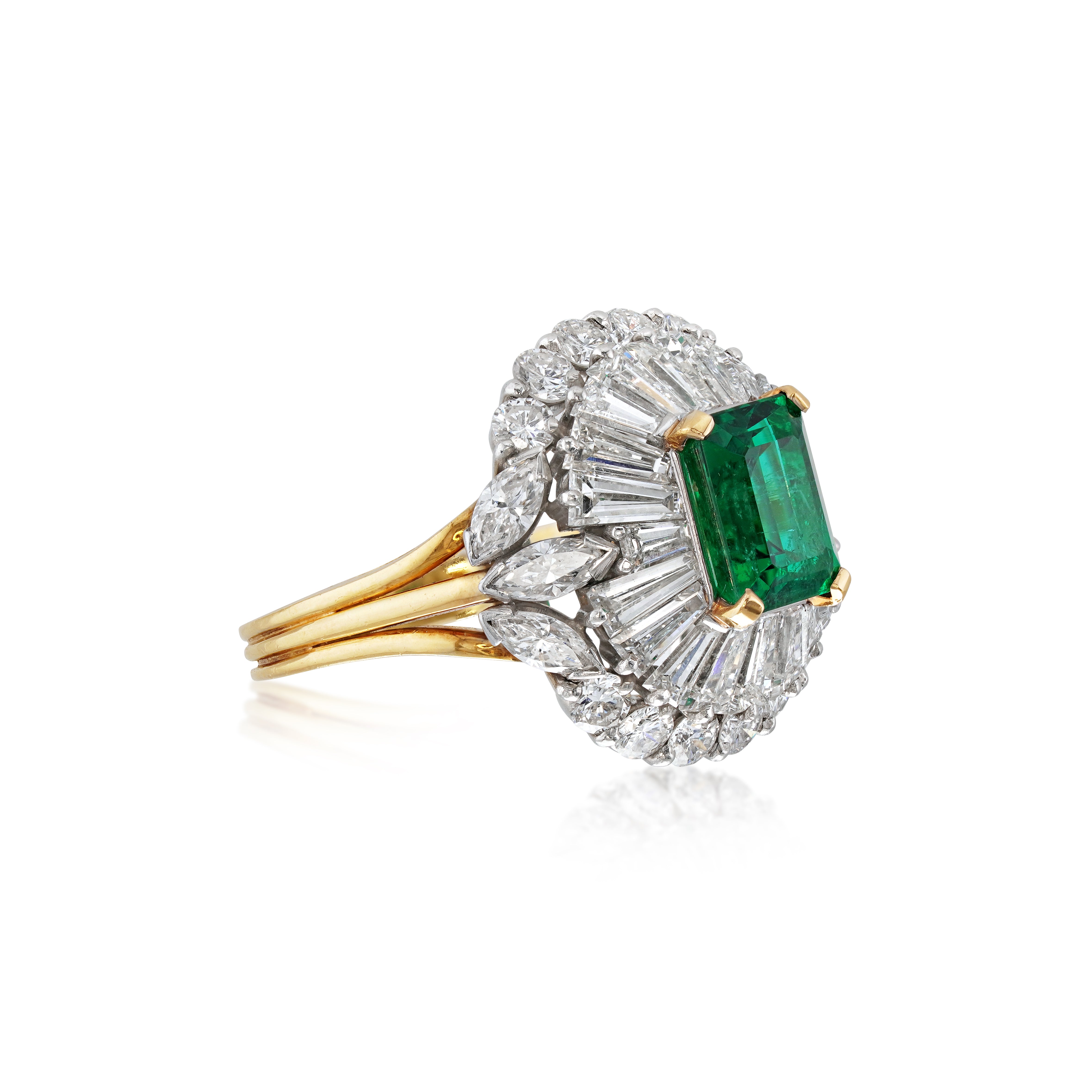 18kt Yellow Gold and Platinum Emerald and Diamond Cocktail Ring