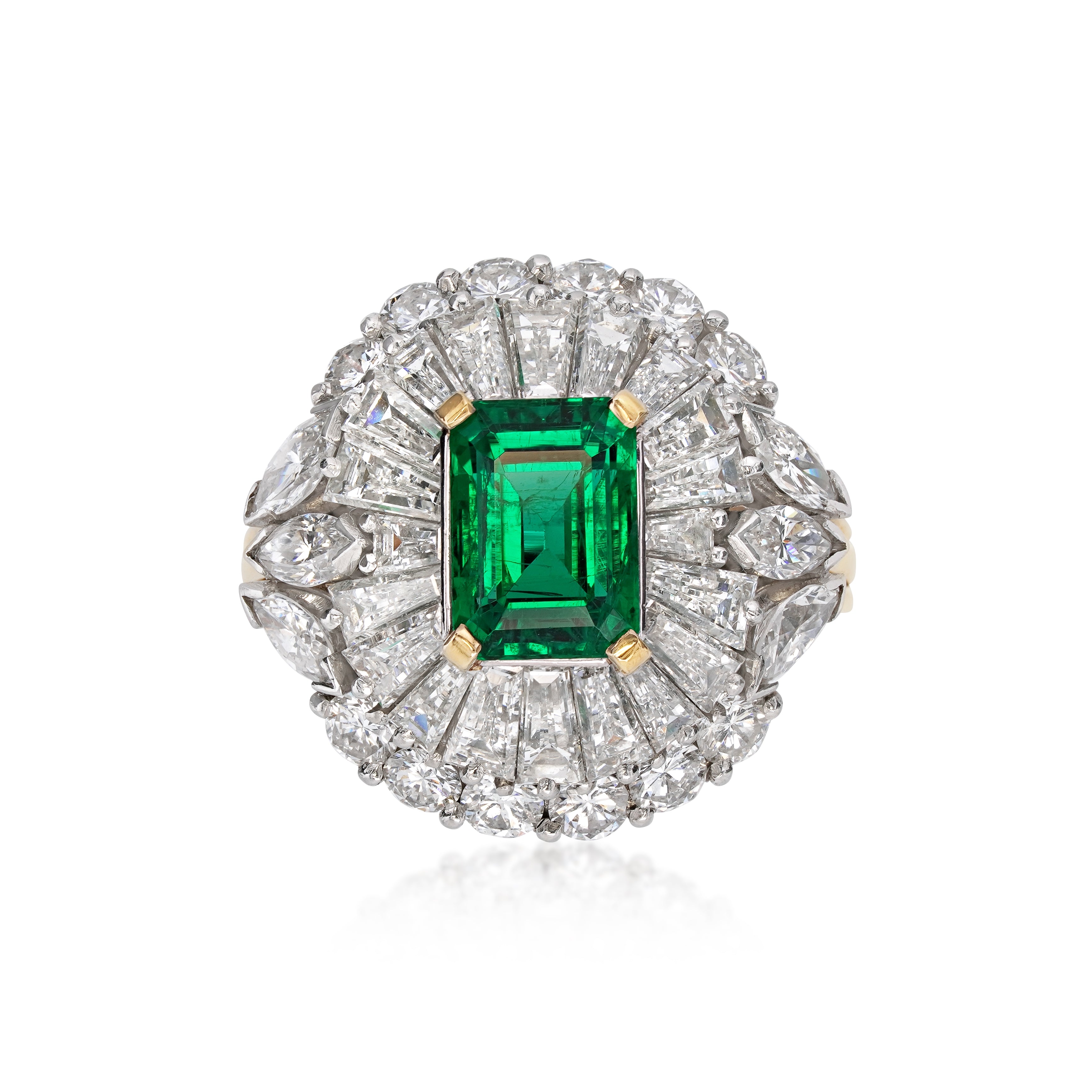 18kt Yellow Gold and Platinum Emerald and Diamond Cocktail Ring