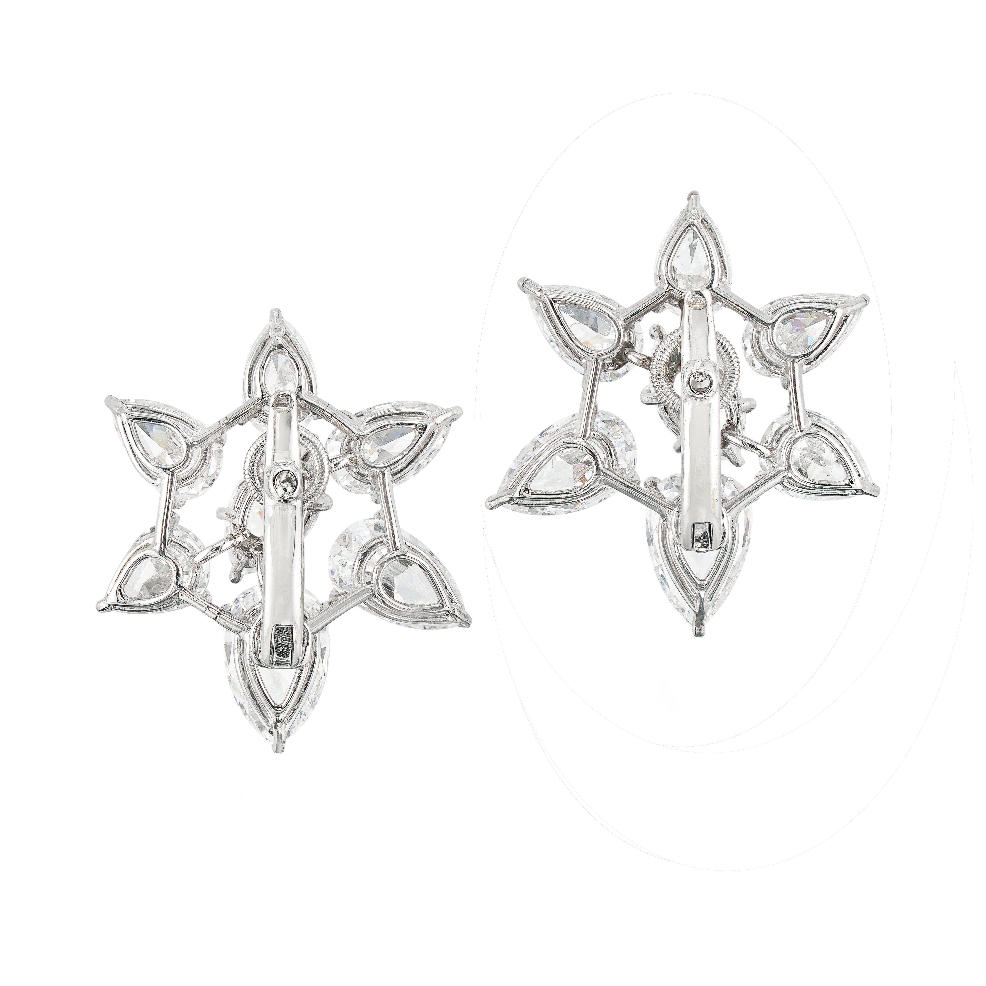 back of vintage cartier platinum and diamond cluster earrings