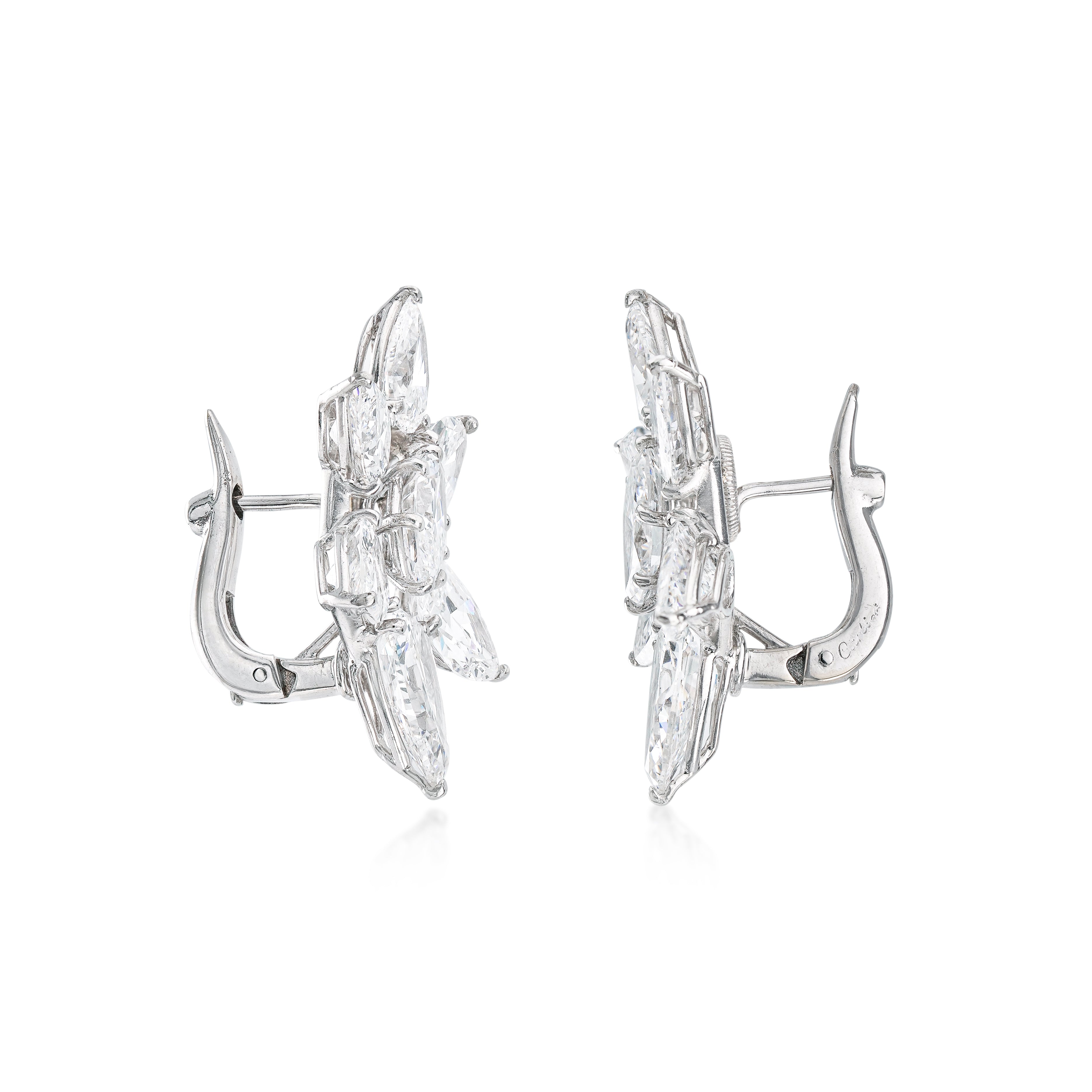 side view of vintage cartier platinum and diamond cluster earrings