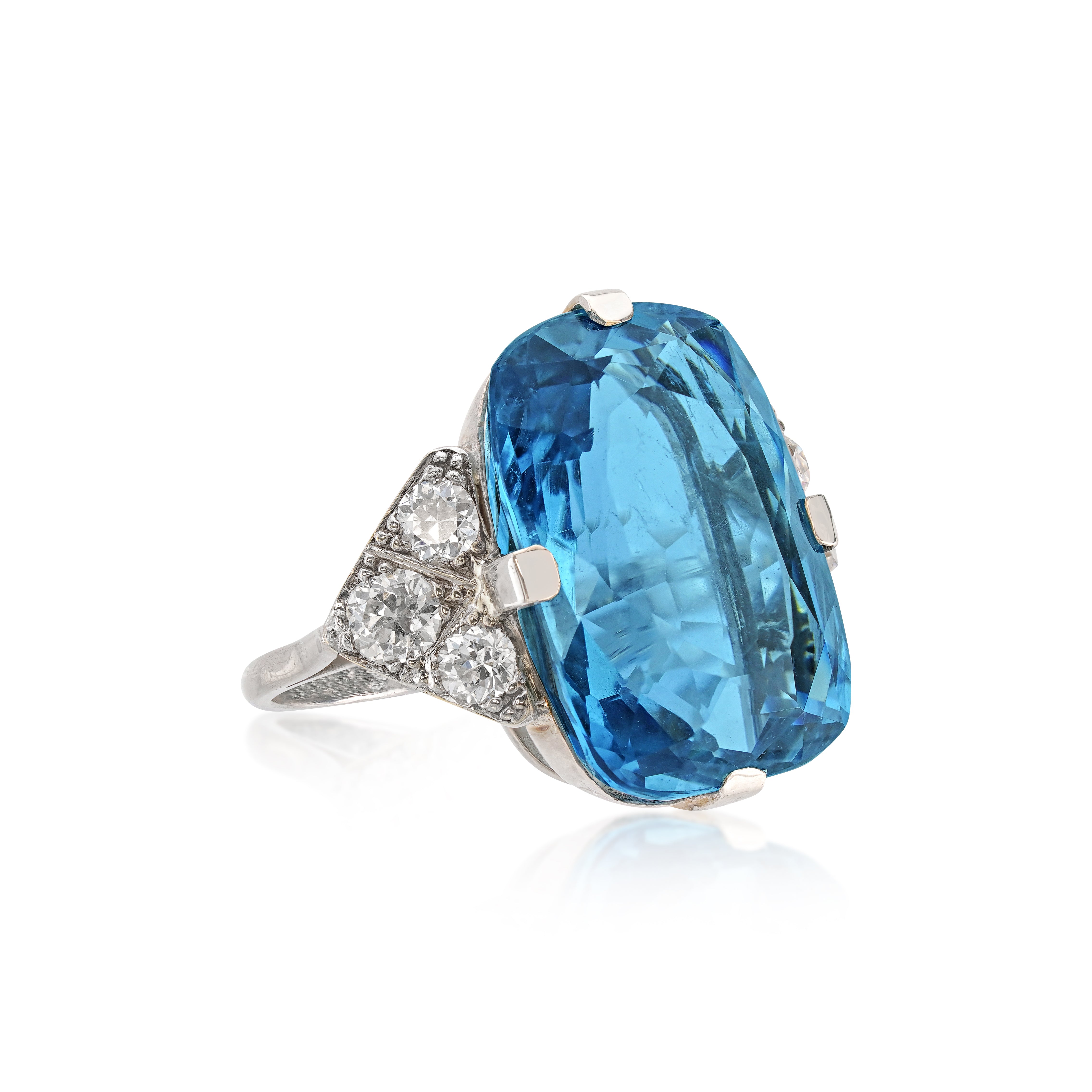 Platinum, Aquamarine, and Diamond Ring
