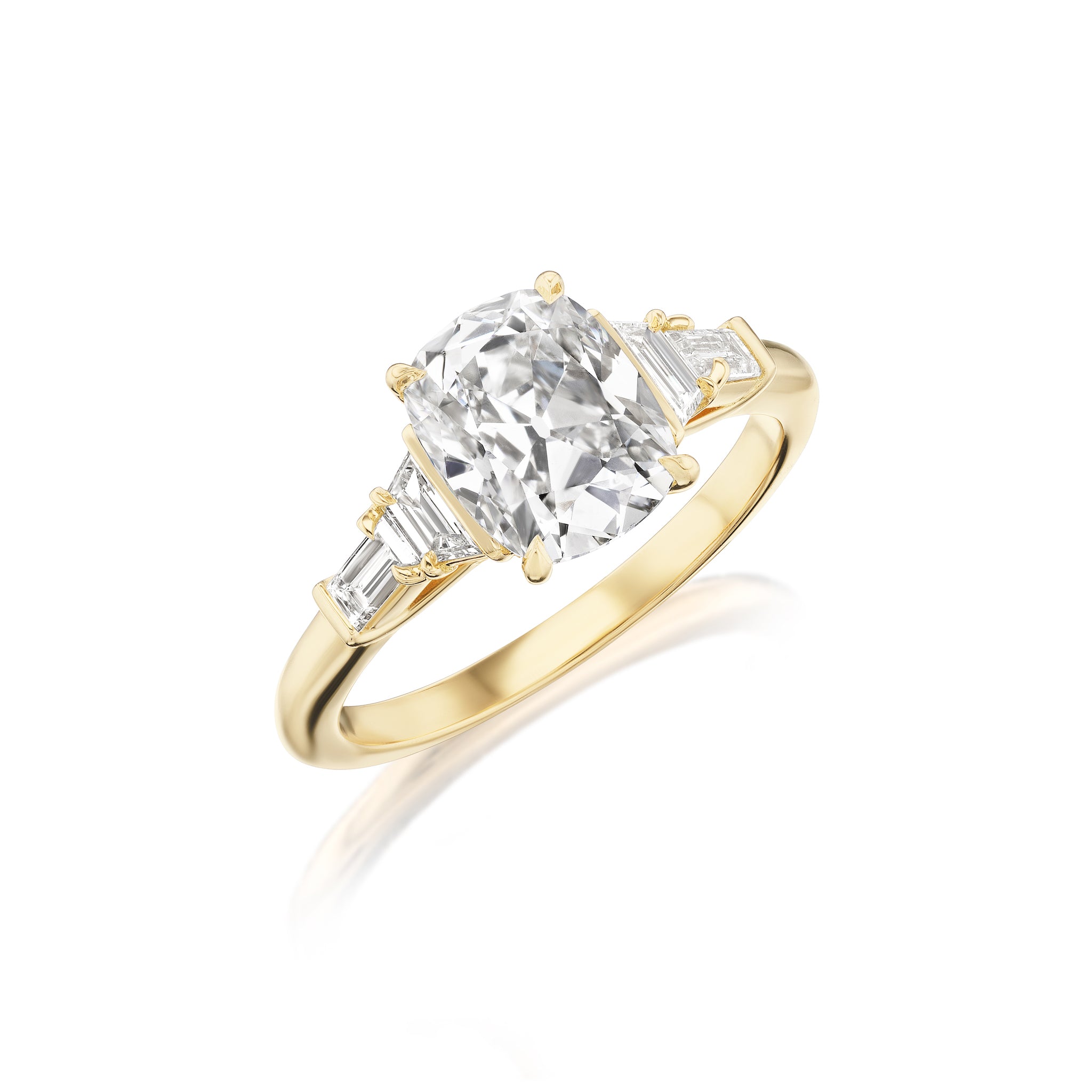 Custom Old Mine Cut Diamond Engagement Ring in 18kt Yellow Gold