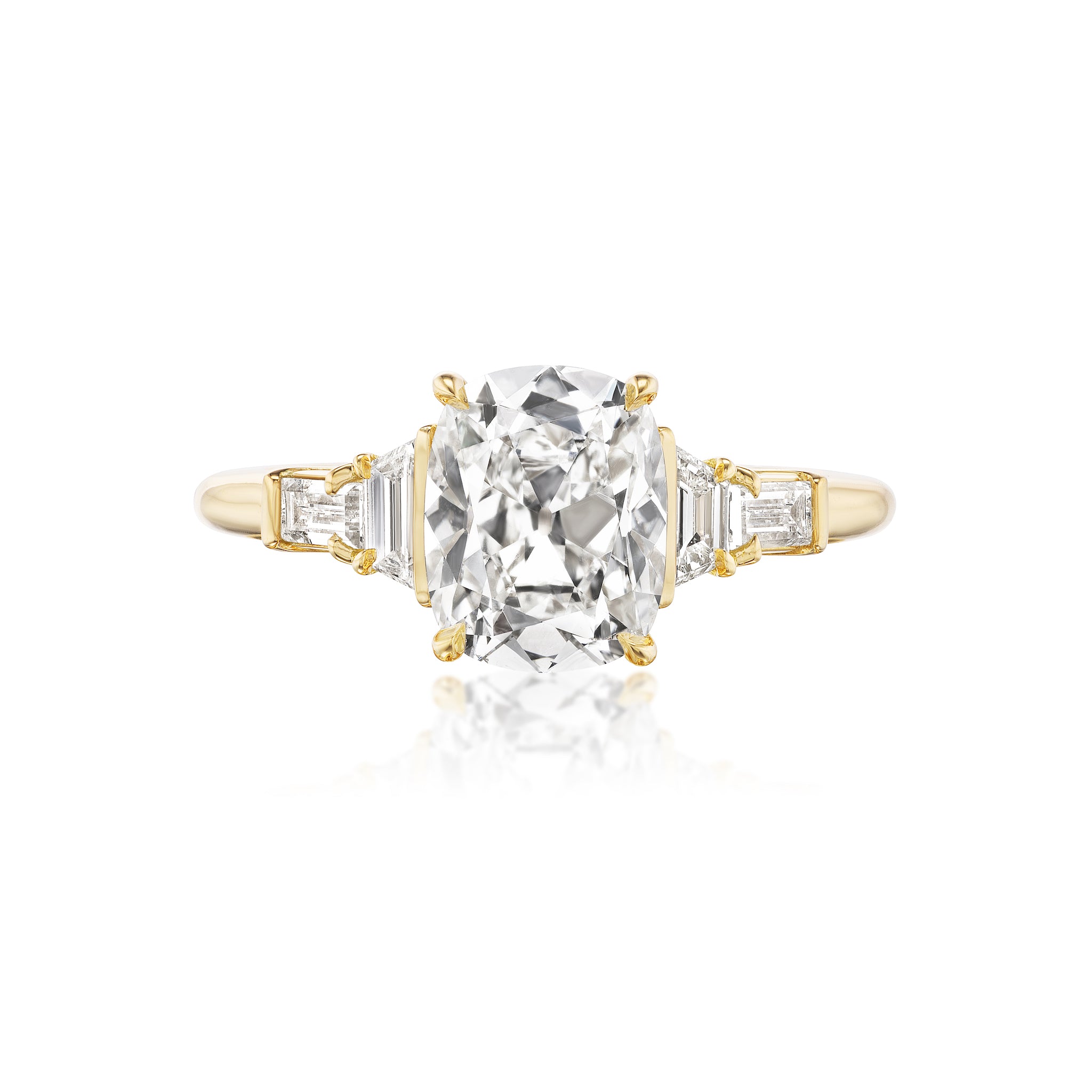 Custom Old Mine Cut Diamond Engagement Ring in 18kt Yellow Gold