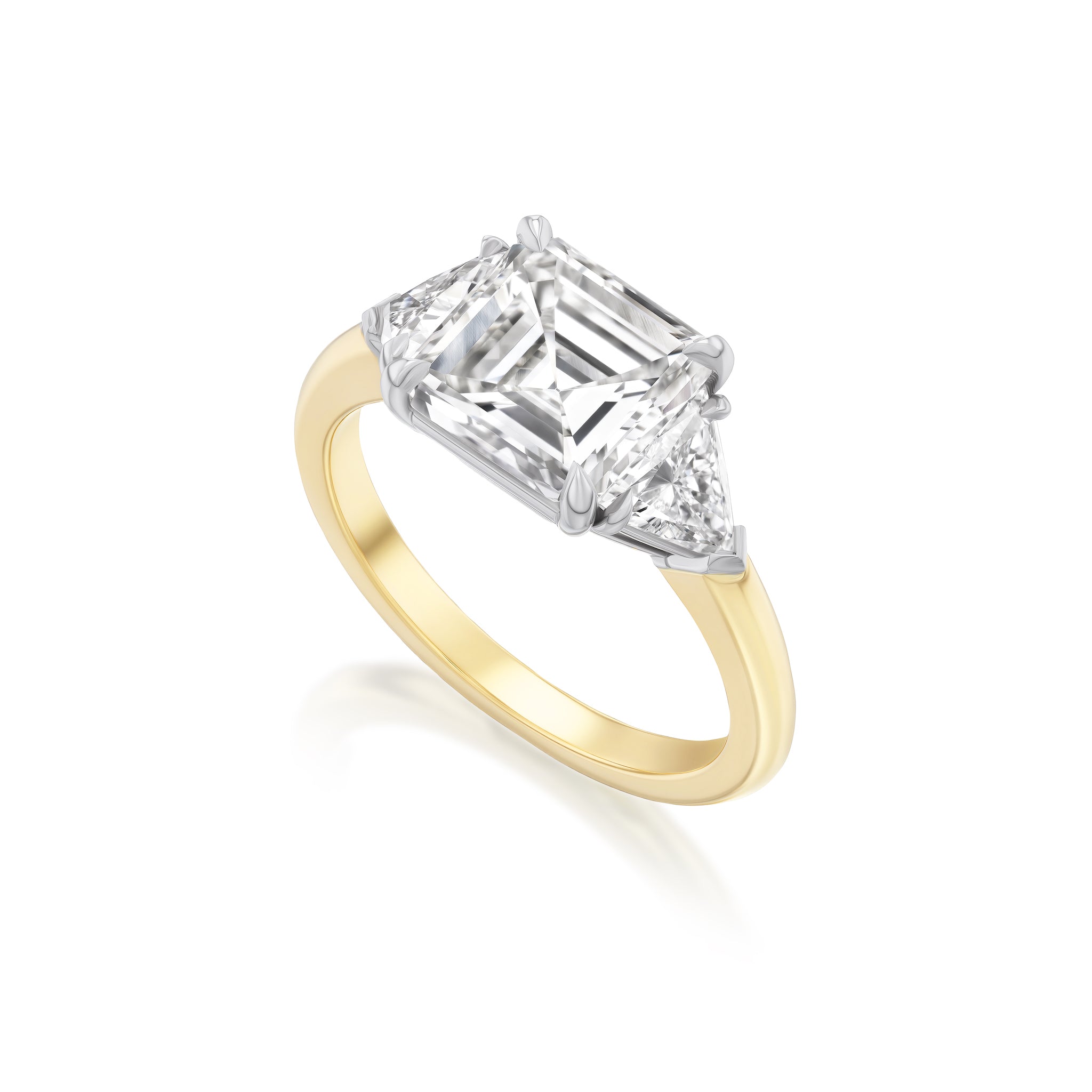Custom Emerald Cut Diamond Engagement Ring in Platinum and 18kt Yellow Gold