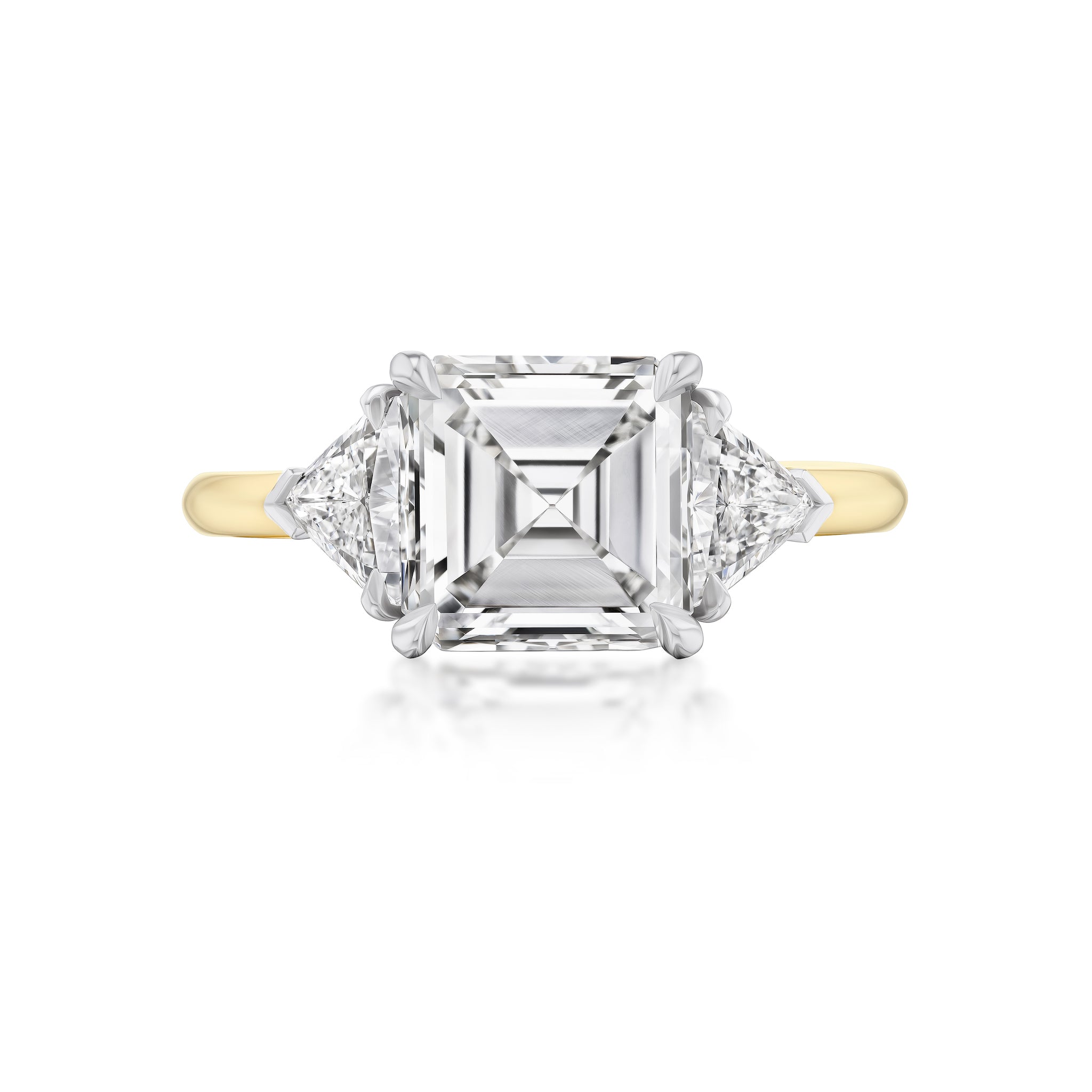 Custom Emerald Cut Diamond Engagement Ring in Platinum and 18kt Yellow Gold