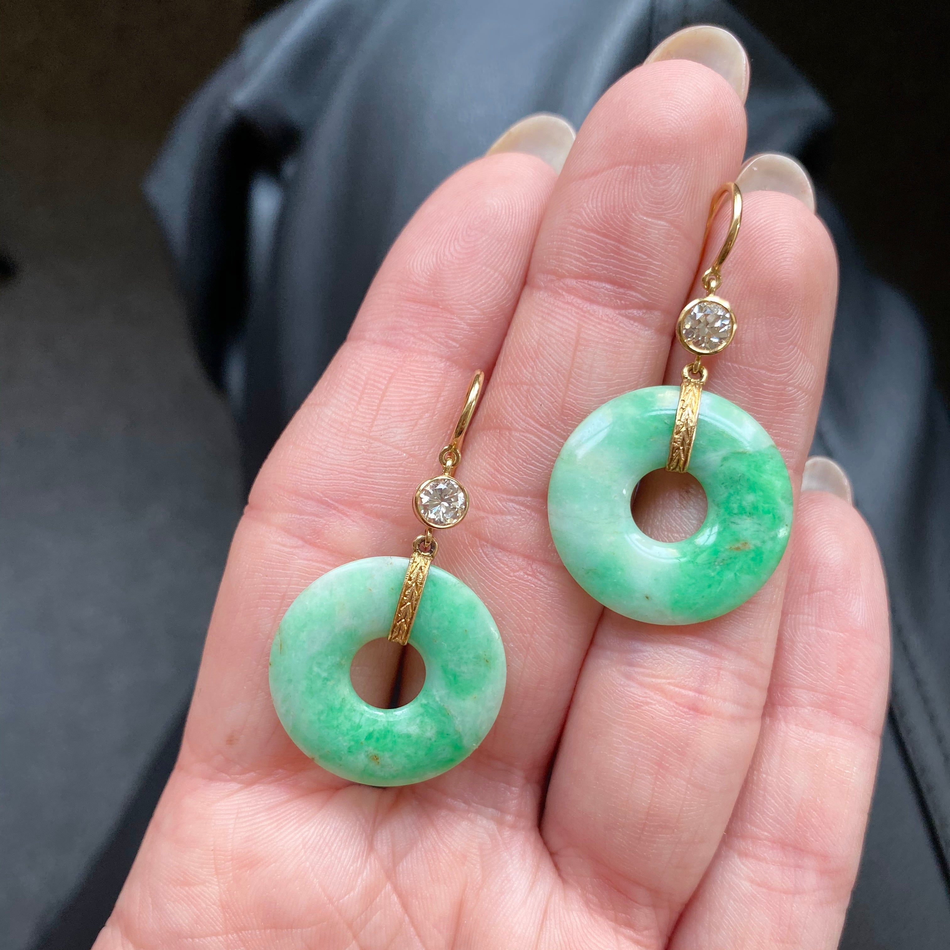 Jade Hoop and Diamond Earrings