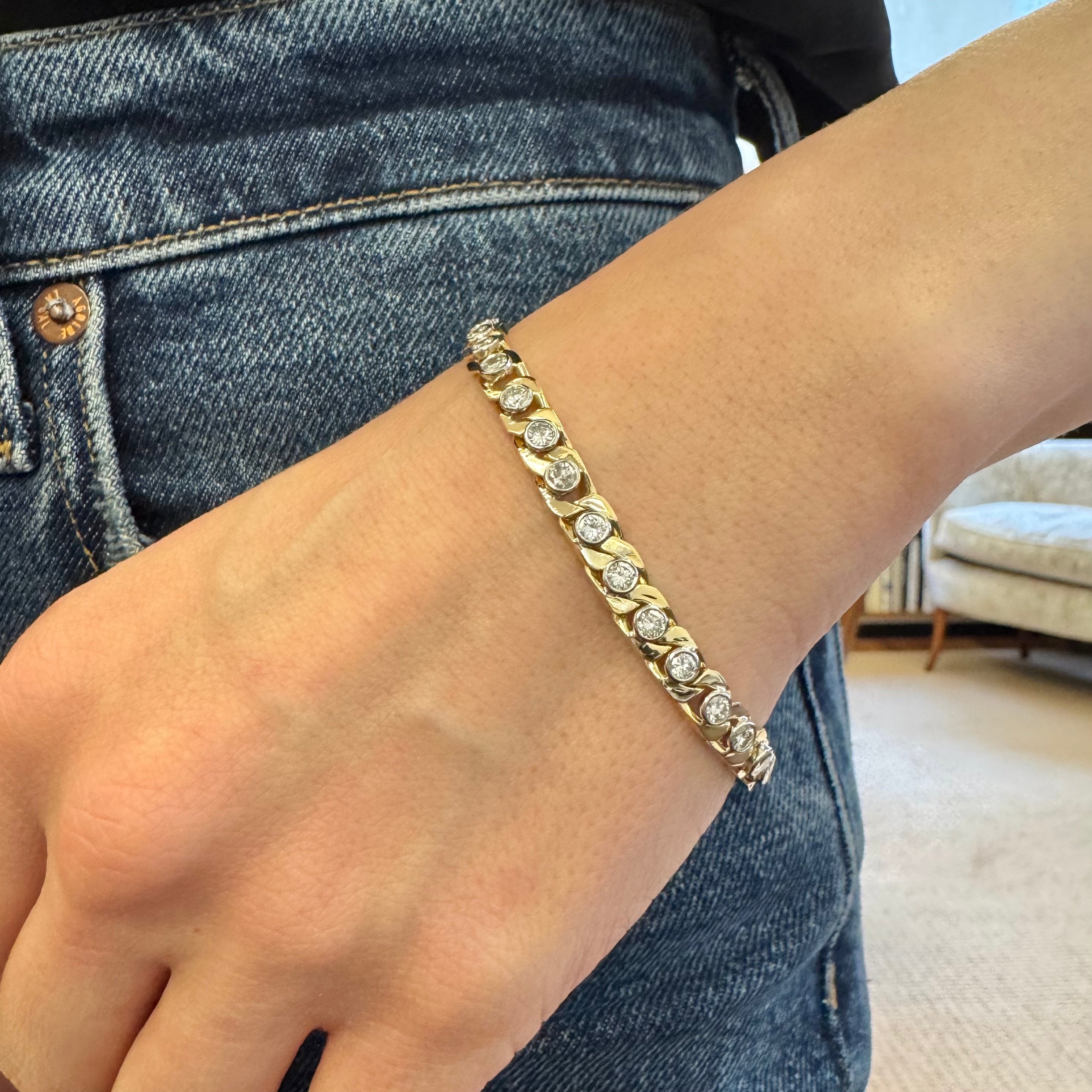 18kt Yellow Gold and Platinum Diamond Curb Link Bracelet