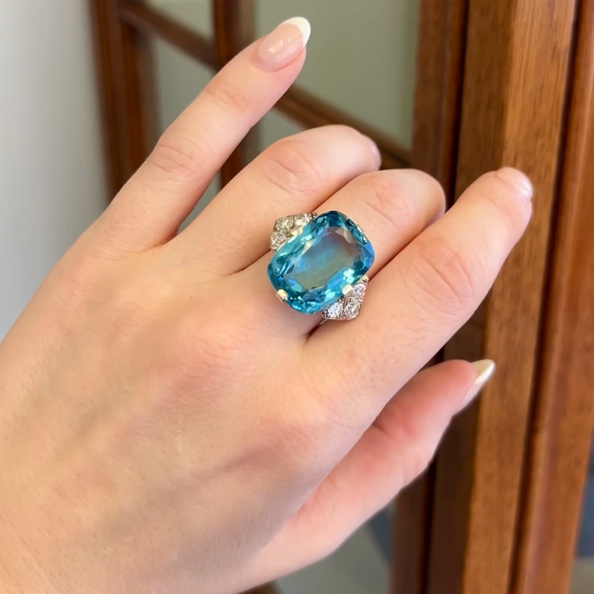 Platinum, Aquamarine, and Diamond Ring