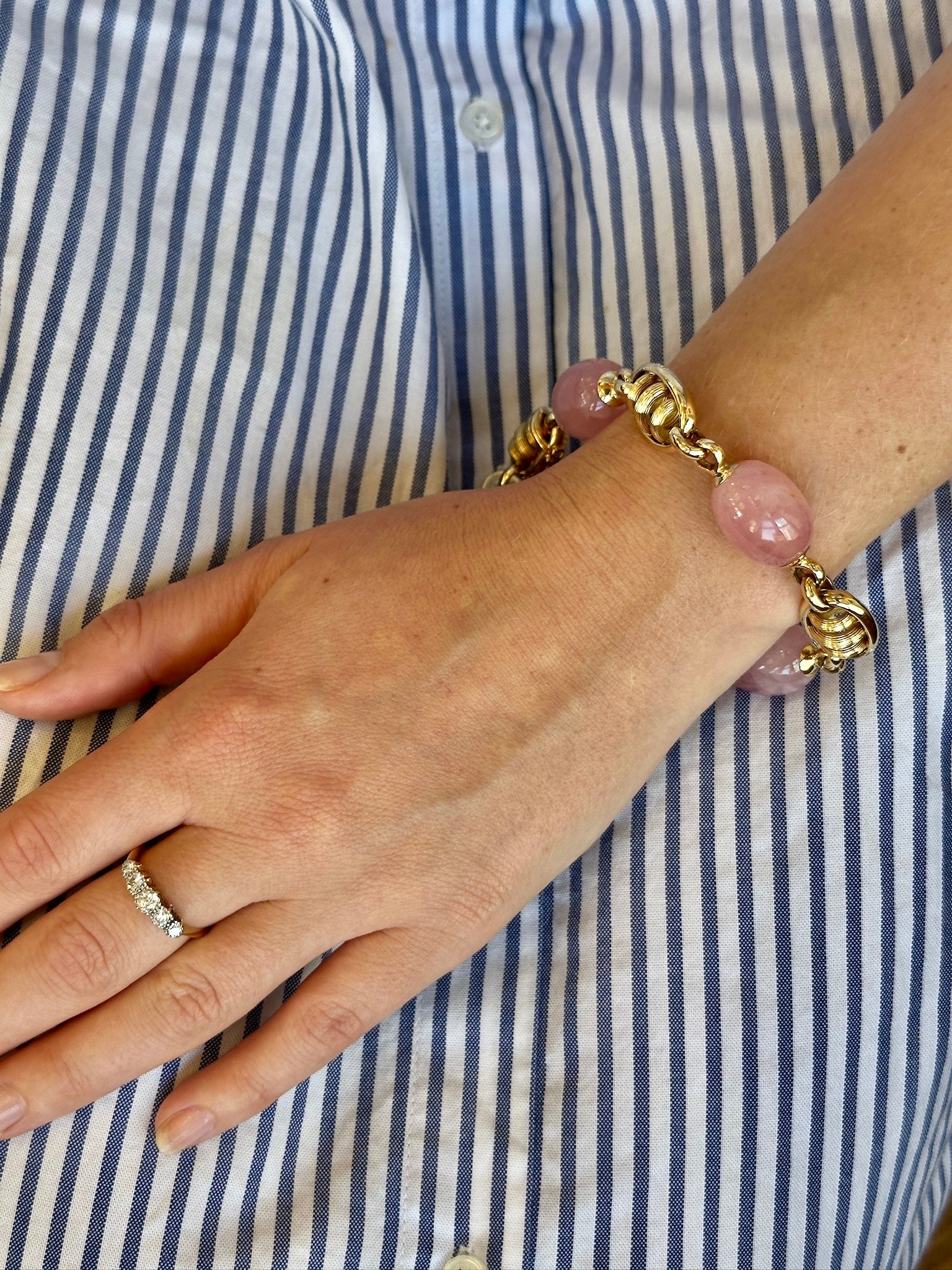 18kt Yellow Gold Rose Quartz Large Link Bracelet
