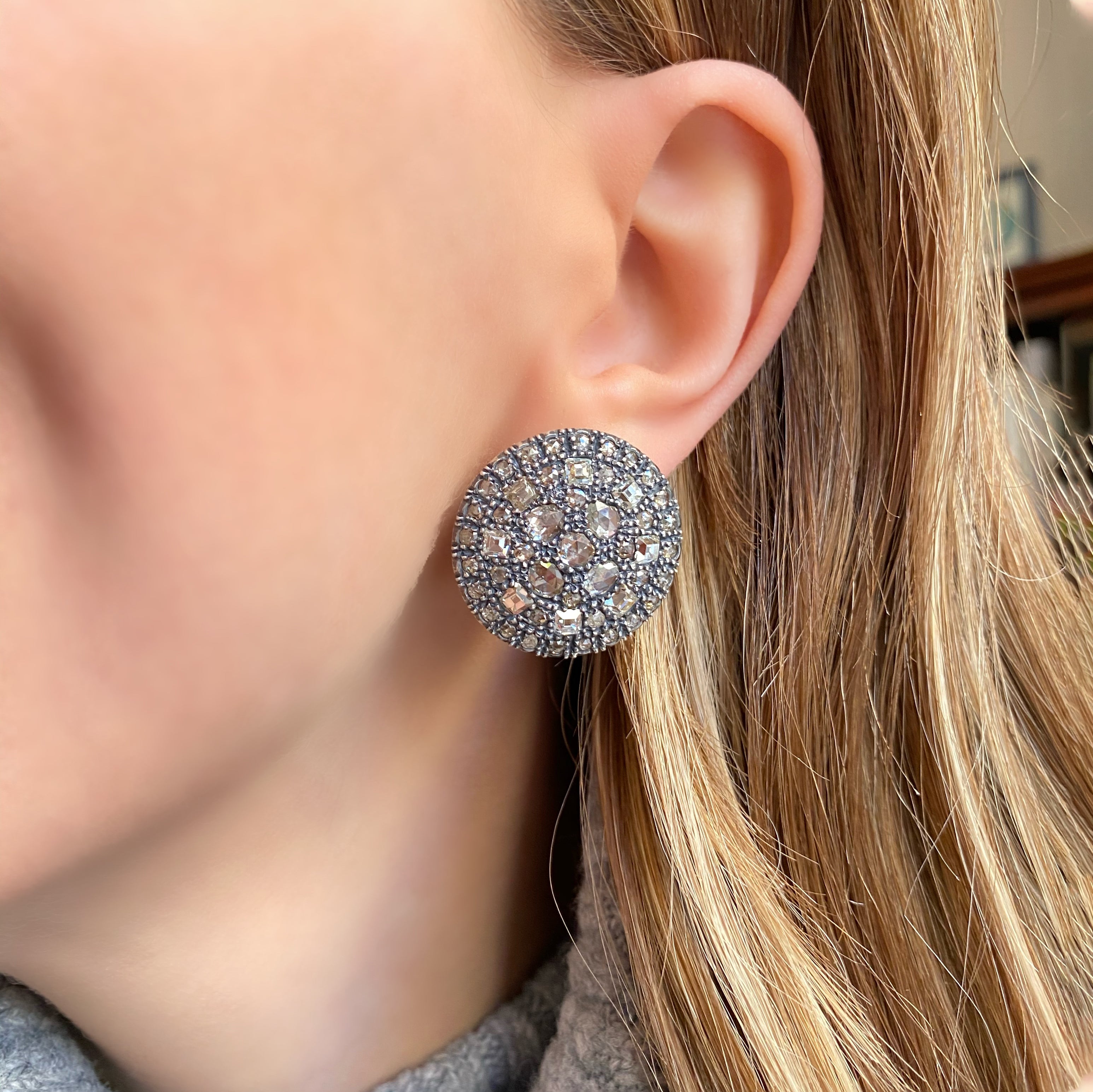 Antique Diamond Button Earrings