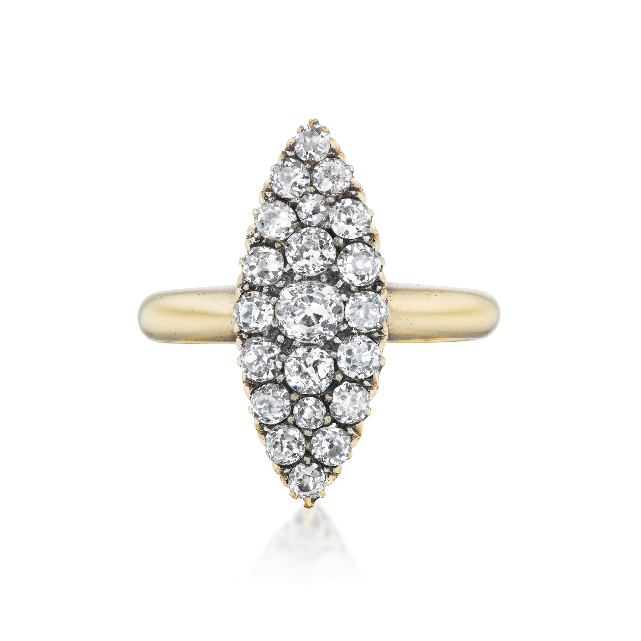 Antique 18kt Yellow Gold Diamond Navette Ring