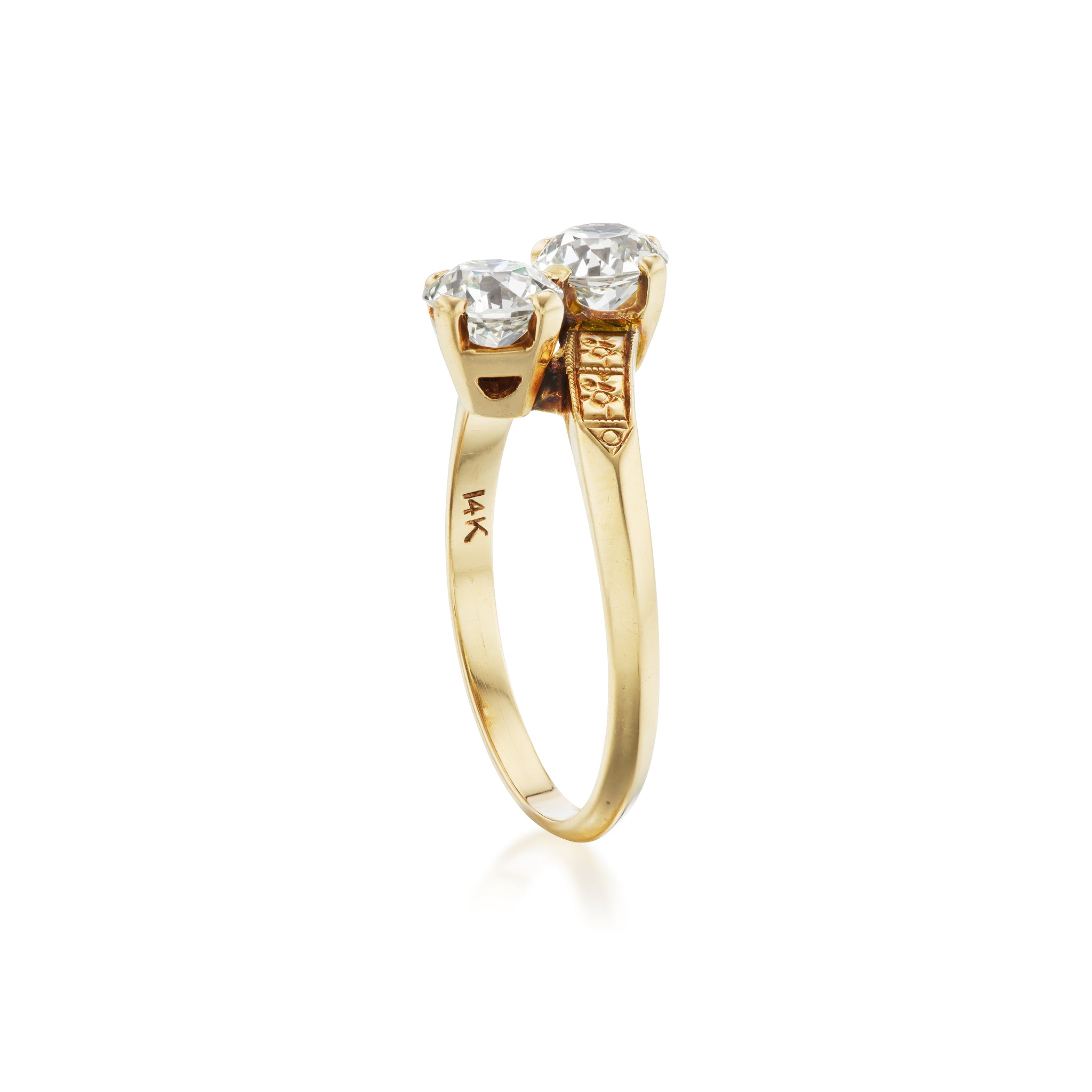 Antique 14kt Yellow Gold Diamond Toi et Moi Ring