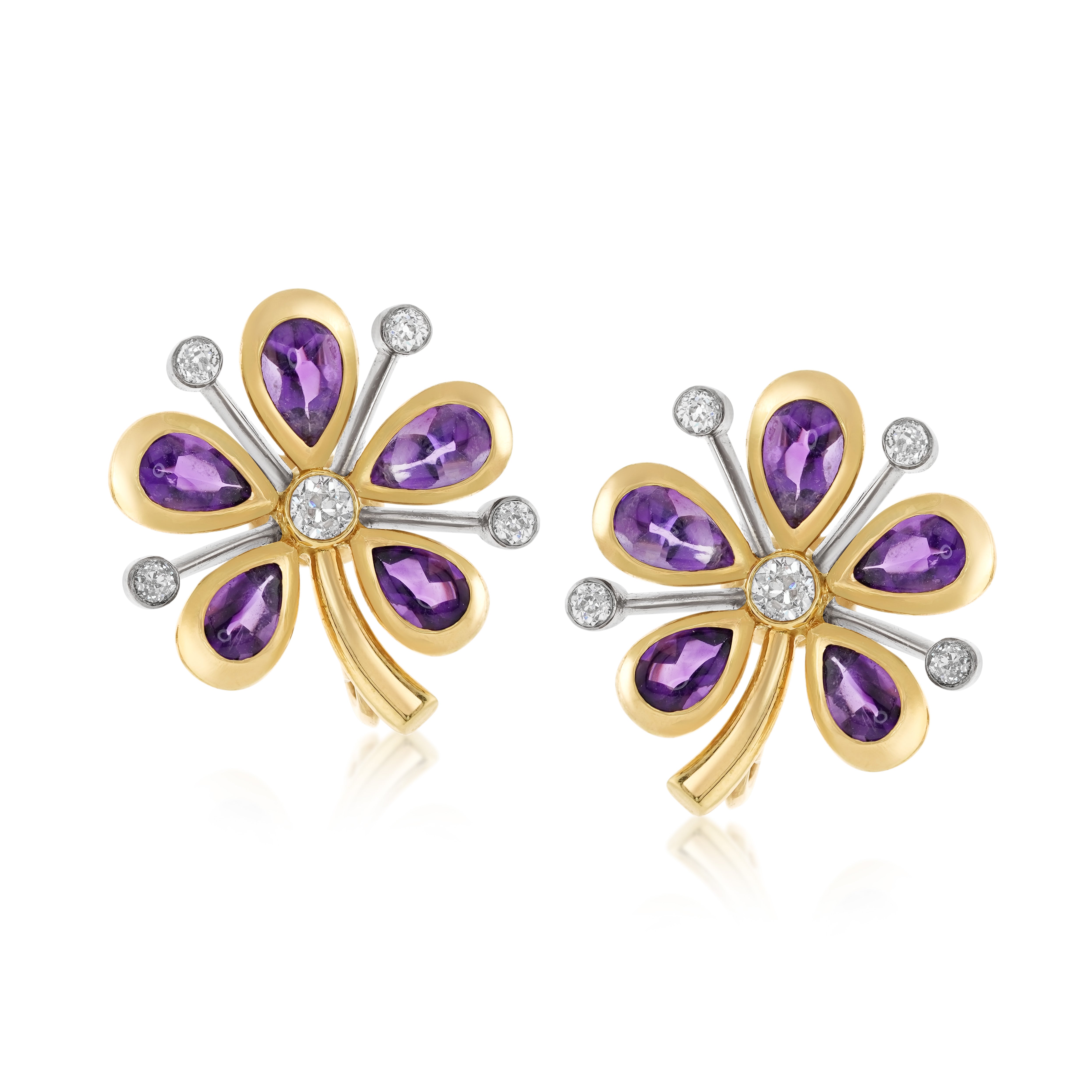 14kt Yellow Gold and Platinum Amethyst and Diamond Earrings