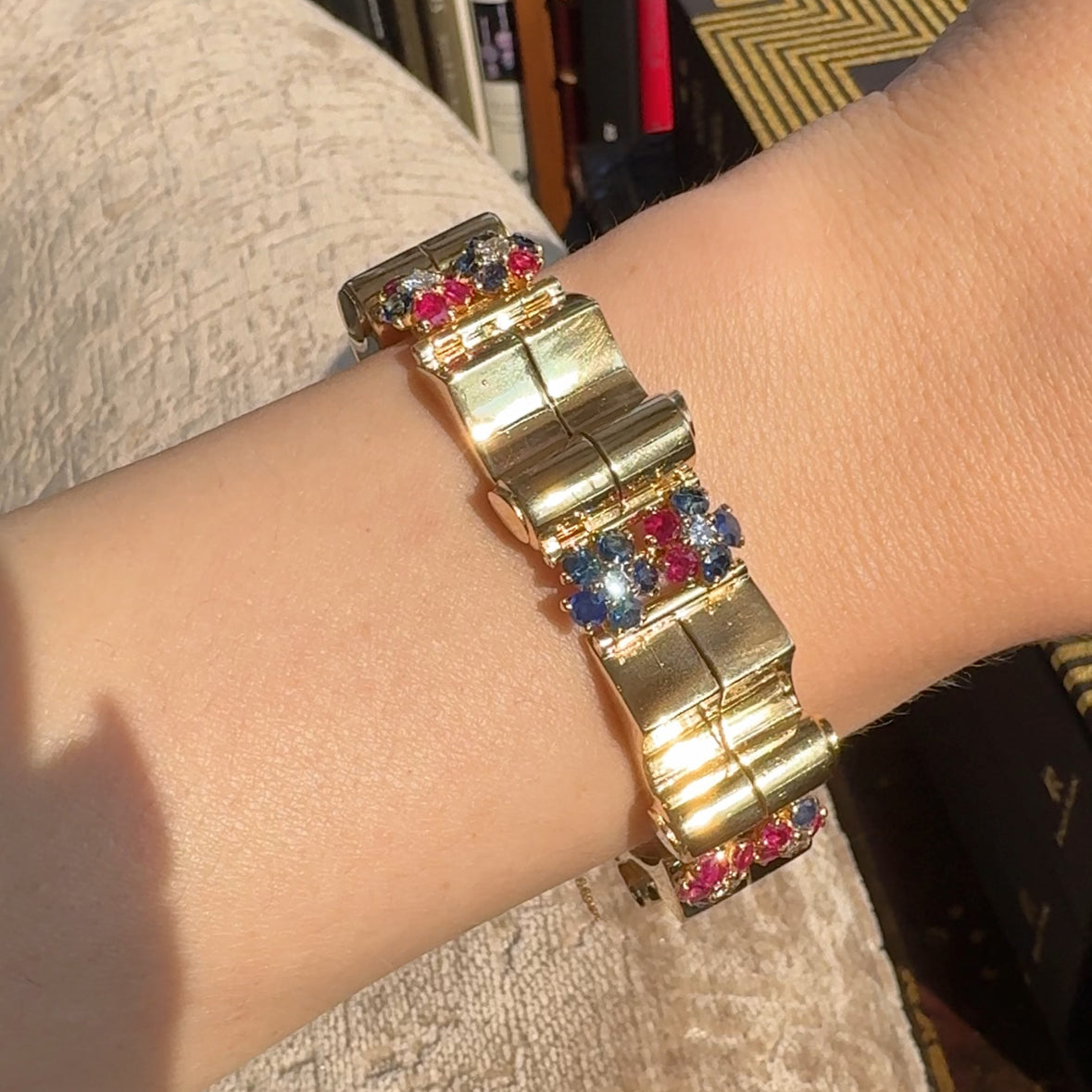 14kt Yellow Gold Gem Set Retro Tank Bracelet