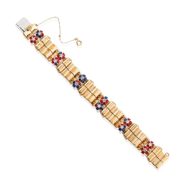 14kt Yellow Gold Gem Set Retro Tank Bracelet