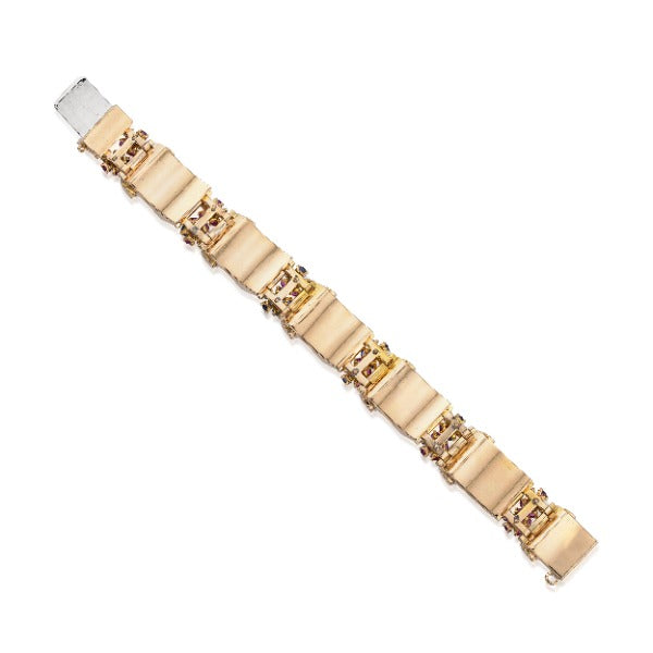 14kt Yellow Gold Gem Set Retro Tank Bracelet
