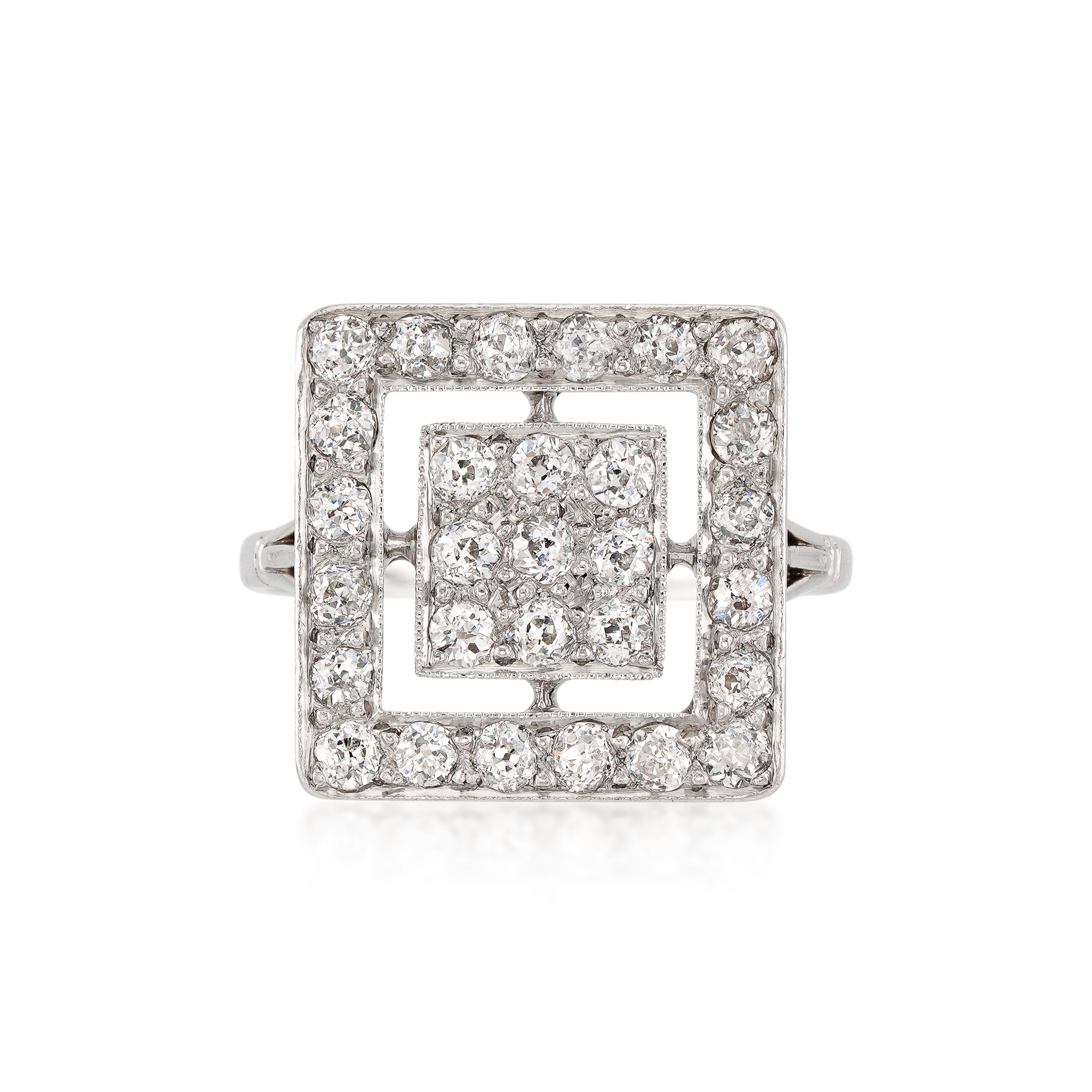 Art Deco Platinum and Diamond Square Ring