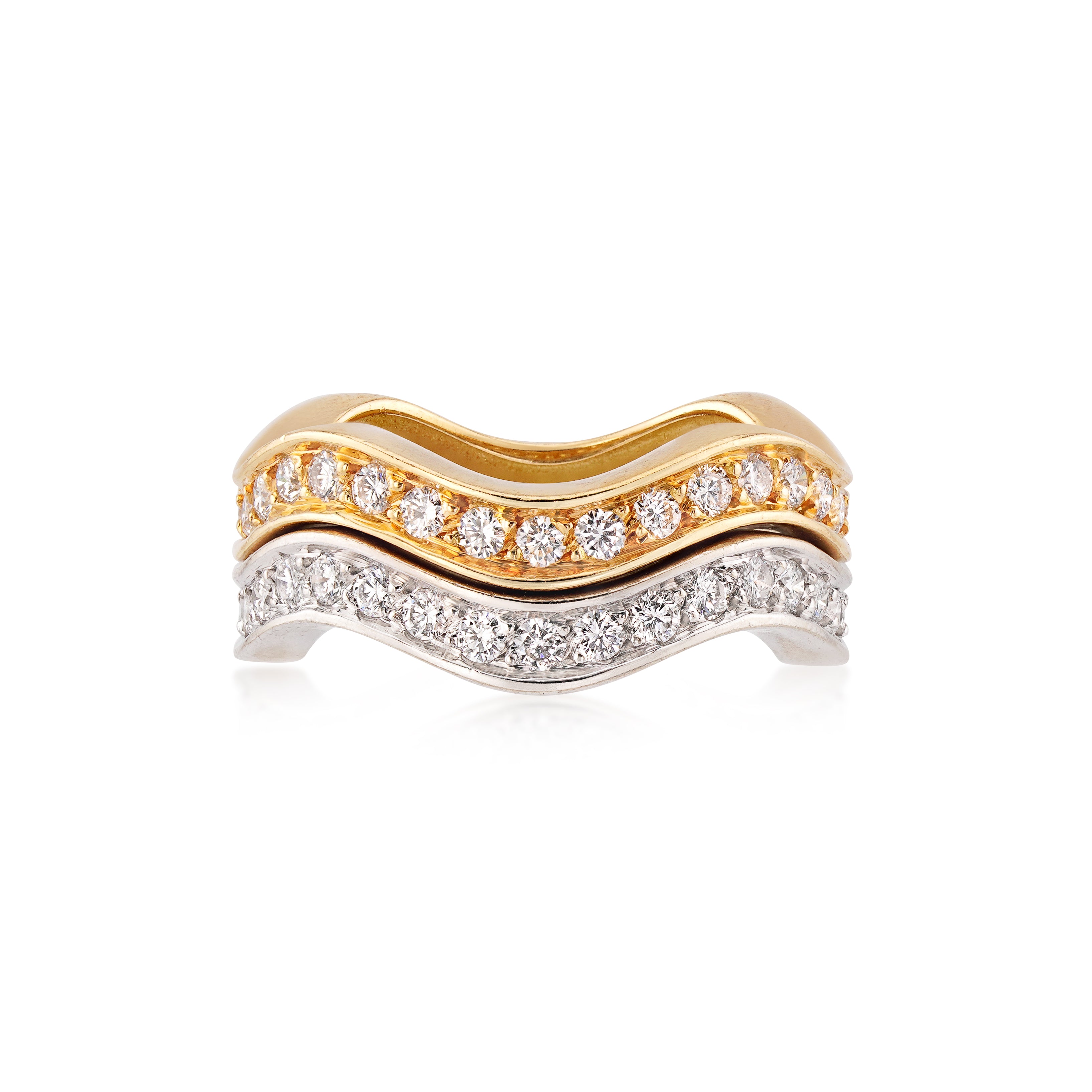 Pair of Cartier 18kt White and Yellow Gold Diamond "Neptune" Rings