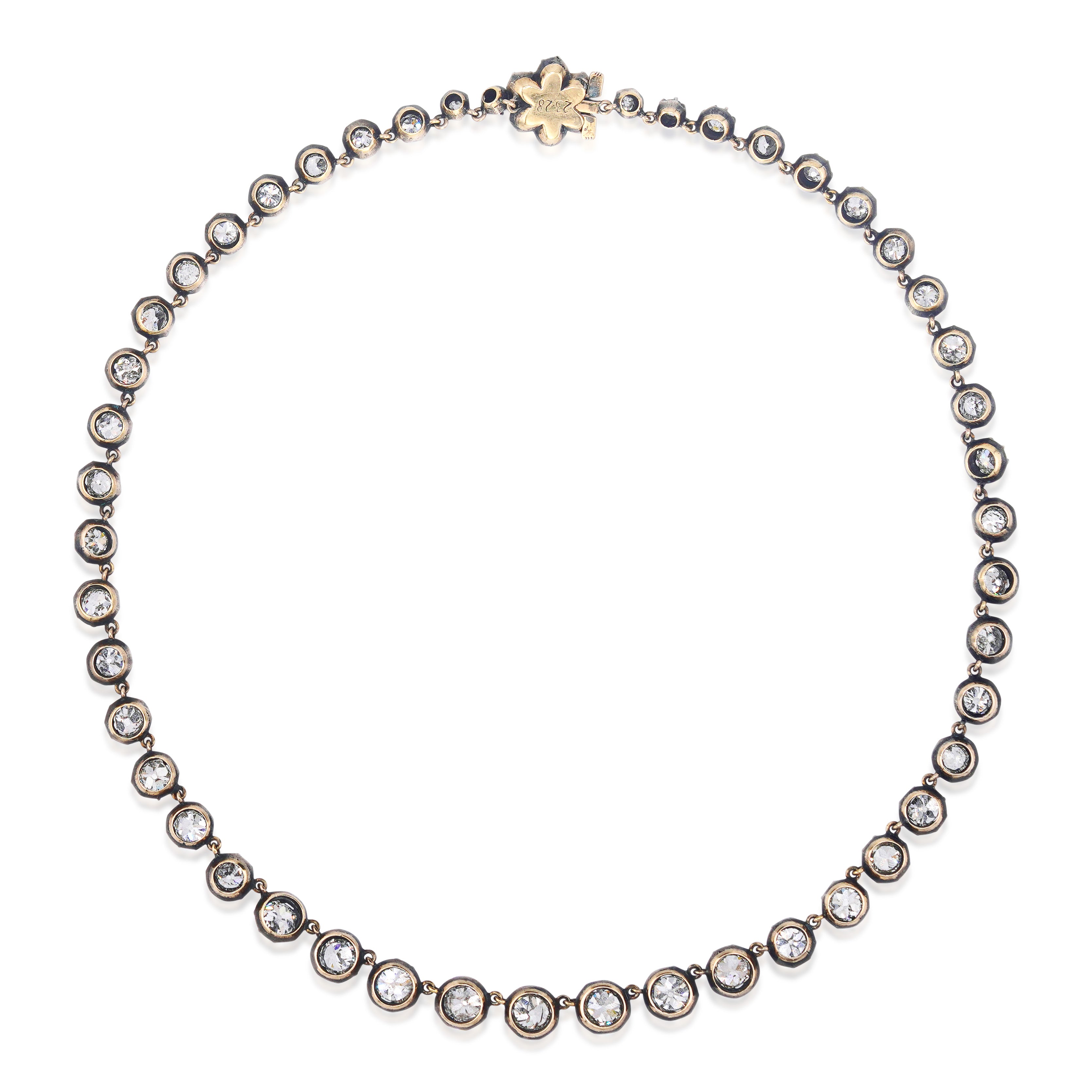 Silver and Yellow Gold Old Mine Diamond Rivière Necklace
