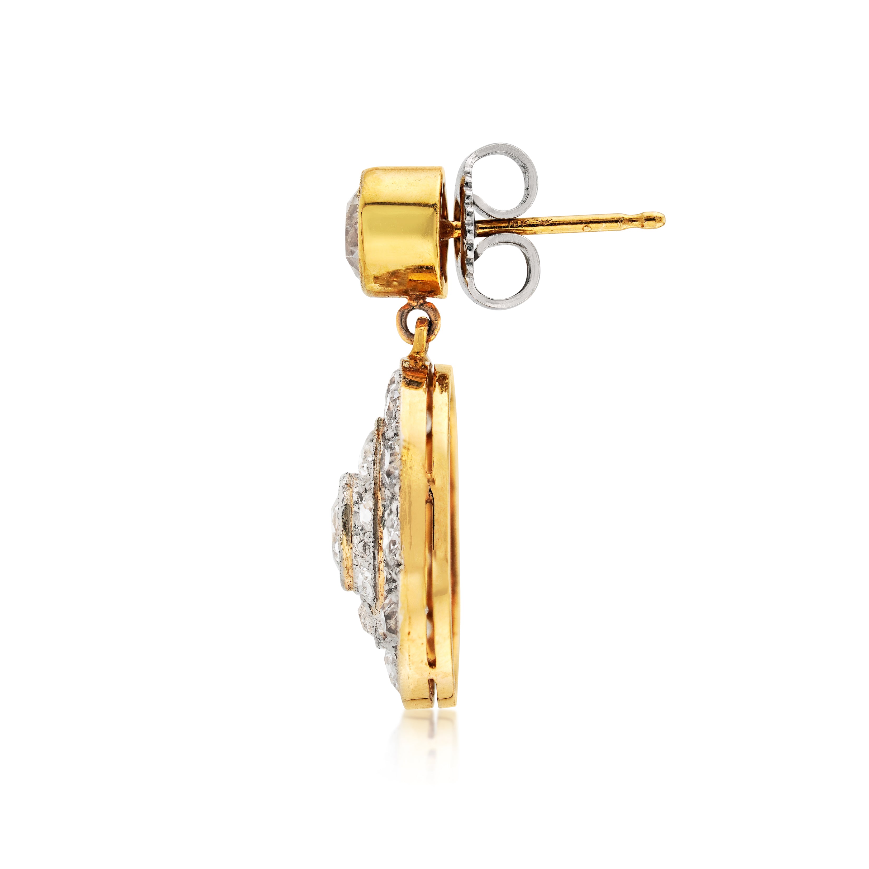 18kt Yellow Gold and Platinum Old Cut Diamond Earrings