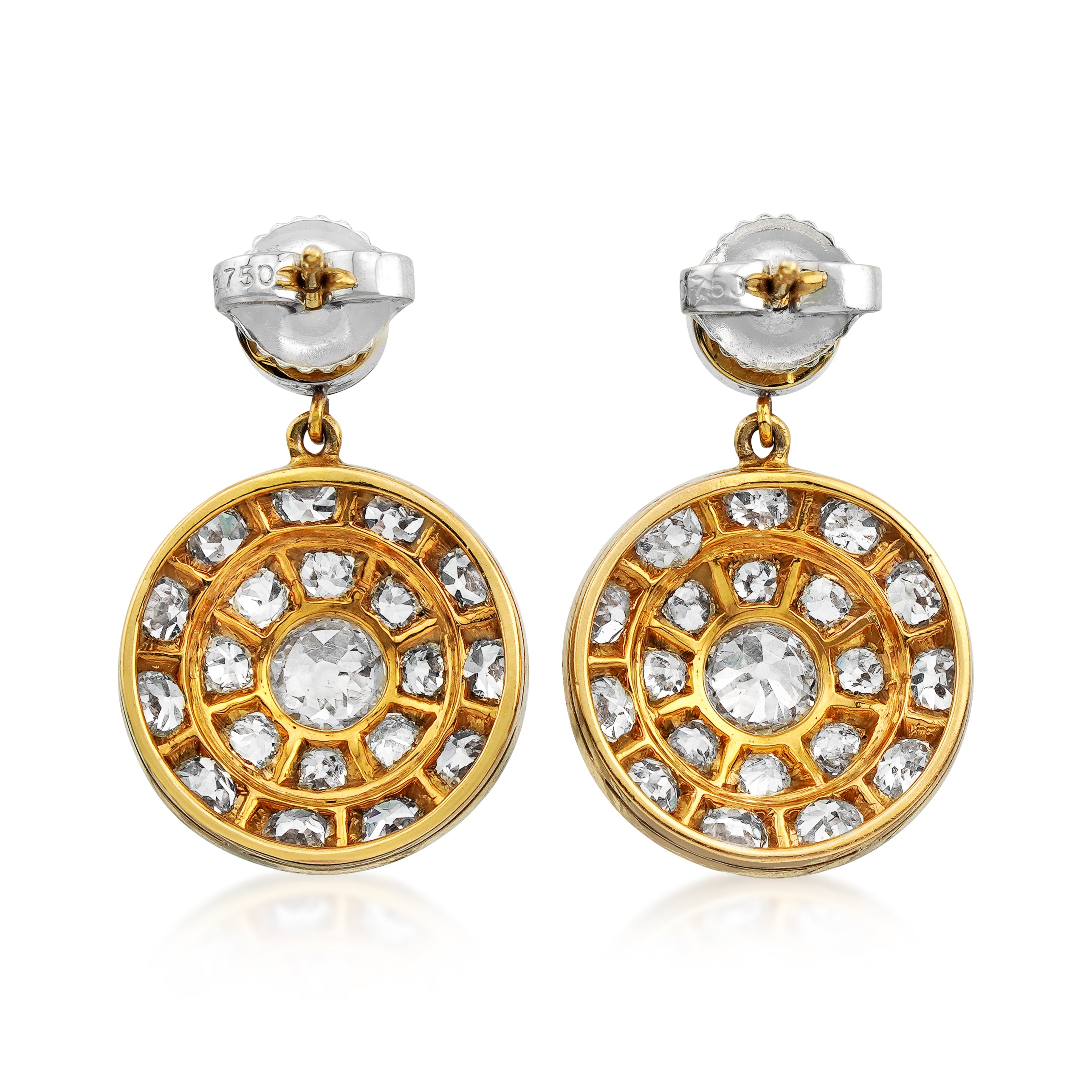 18kt Yellow Gold and Platinum Old Cut Diamond Earrings