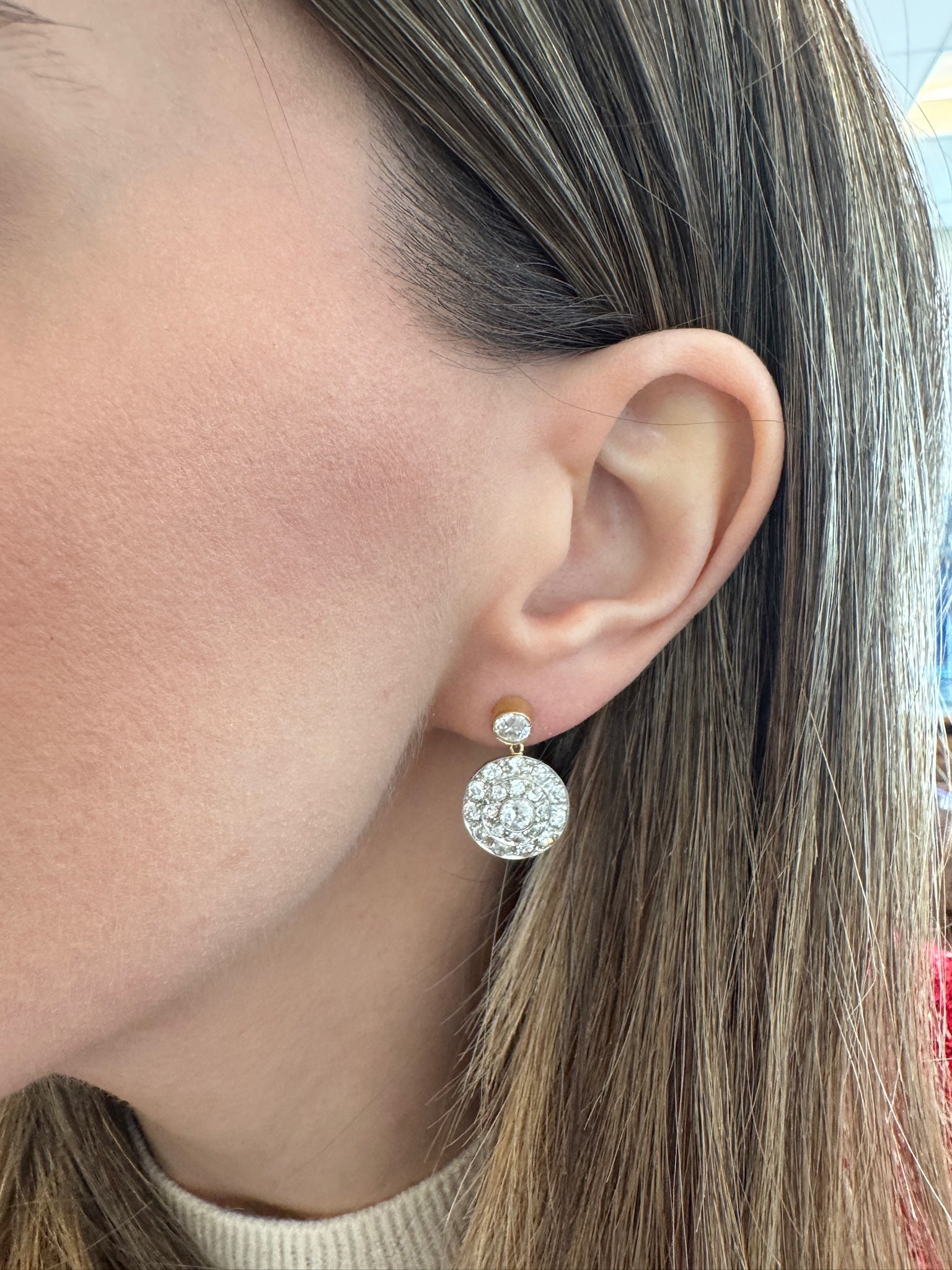 18kt Yellow Gold and Platinum Old Cut Diamond Earrings