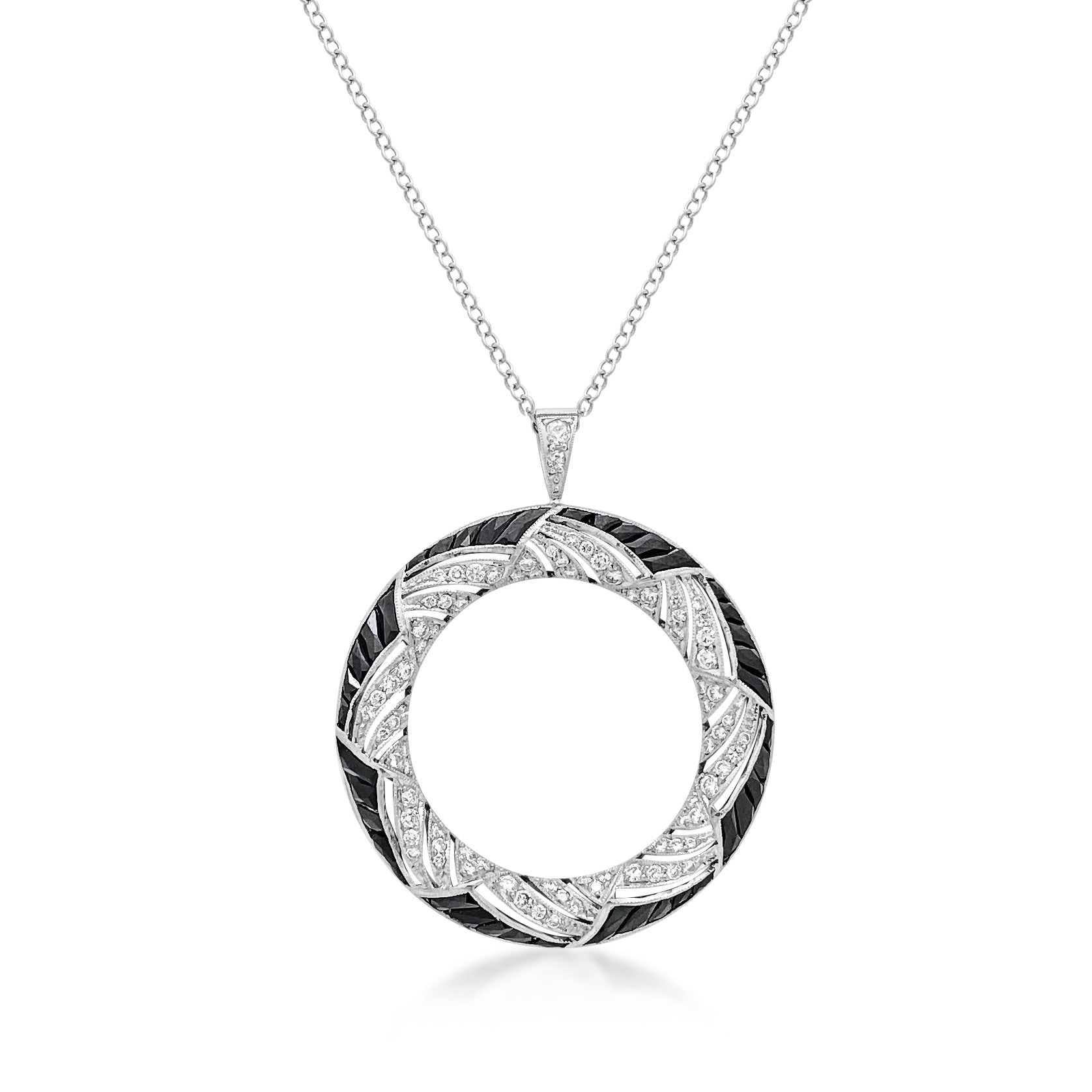 Art Deco Platinum Onyx and Diamond Pendant