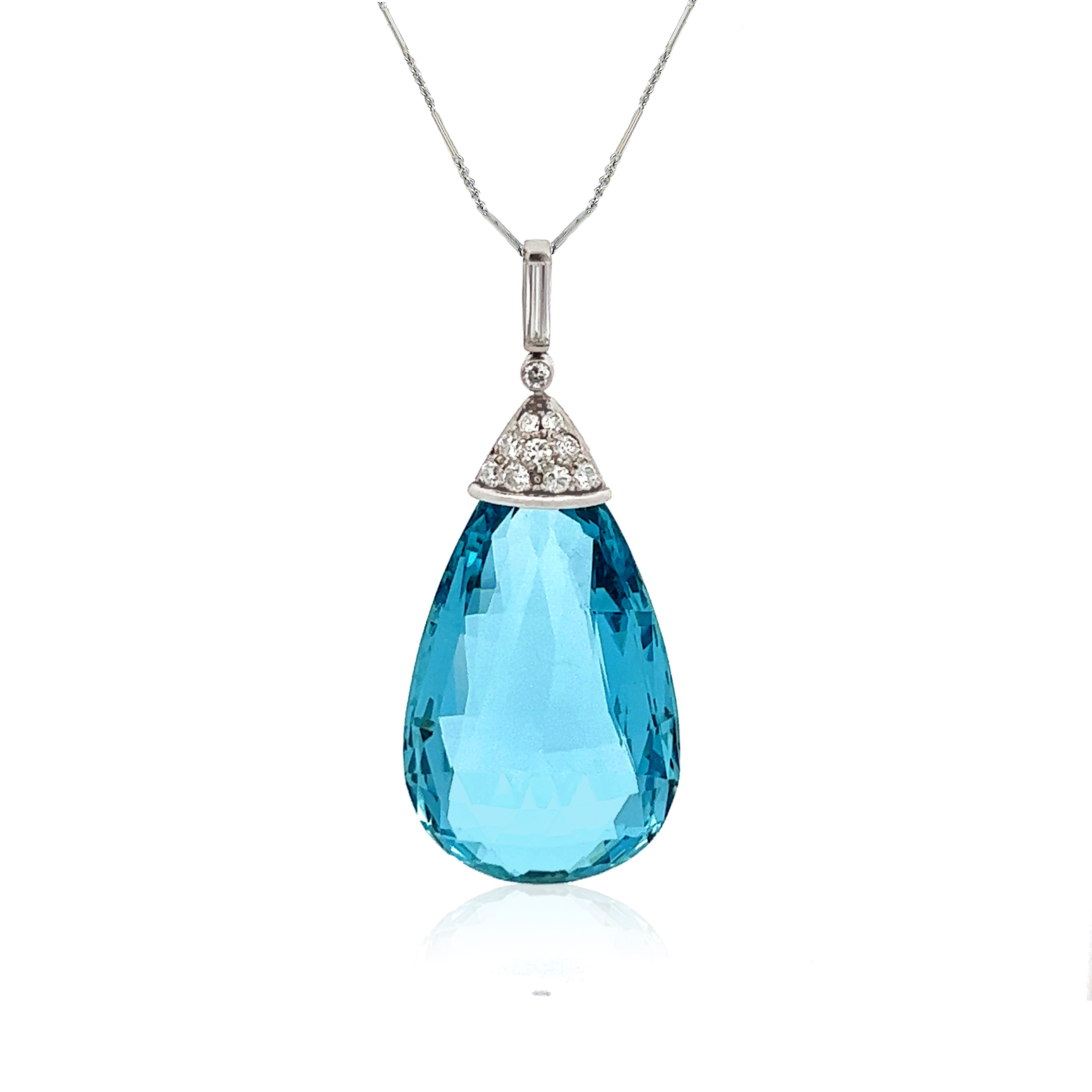 Platinum, Briolette Aquamarine, and Diamond Pendant Necklace