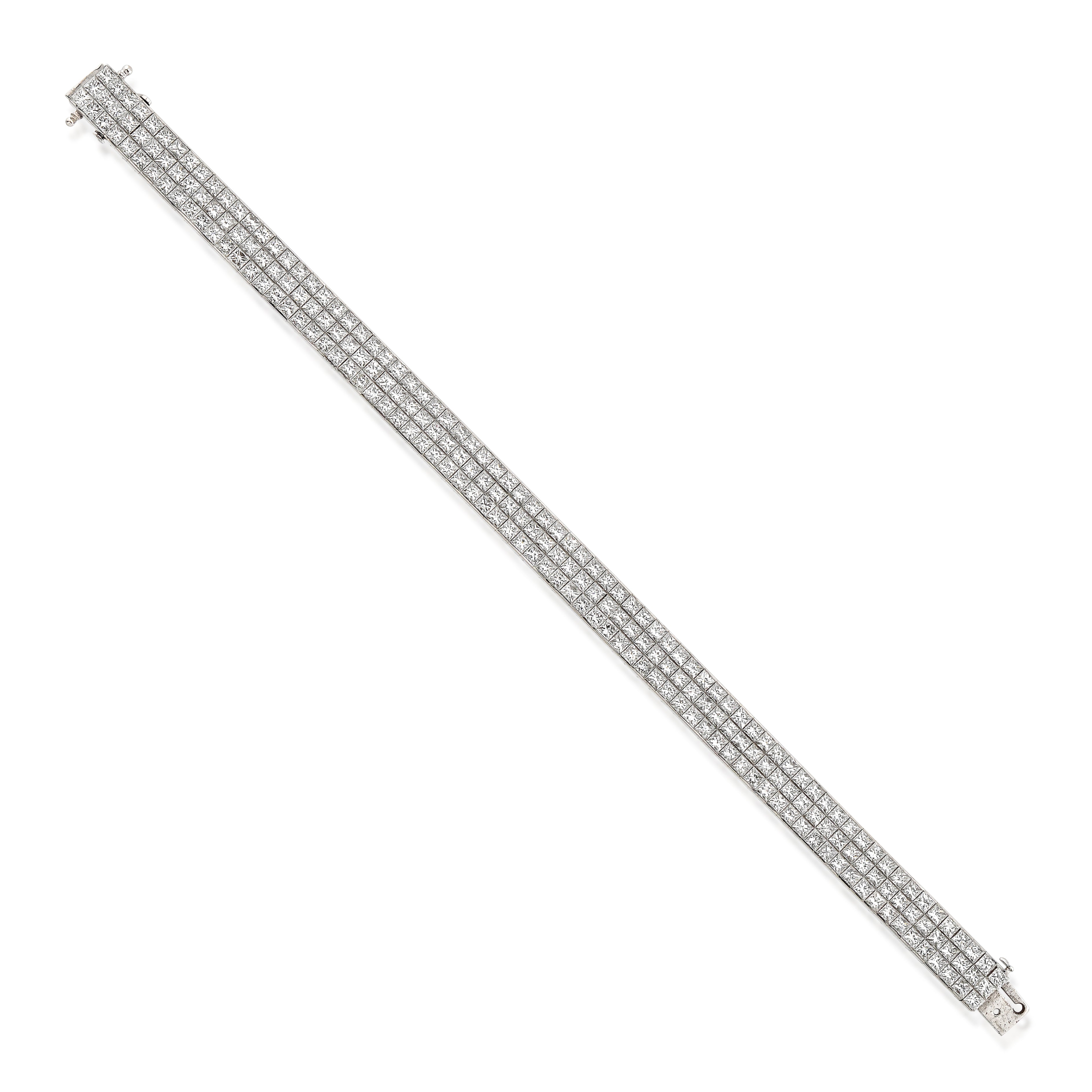 18kt White Gold Three Row Diamond Bracelet
