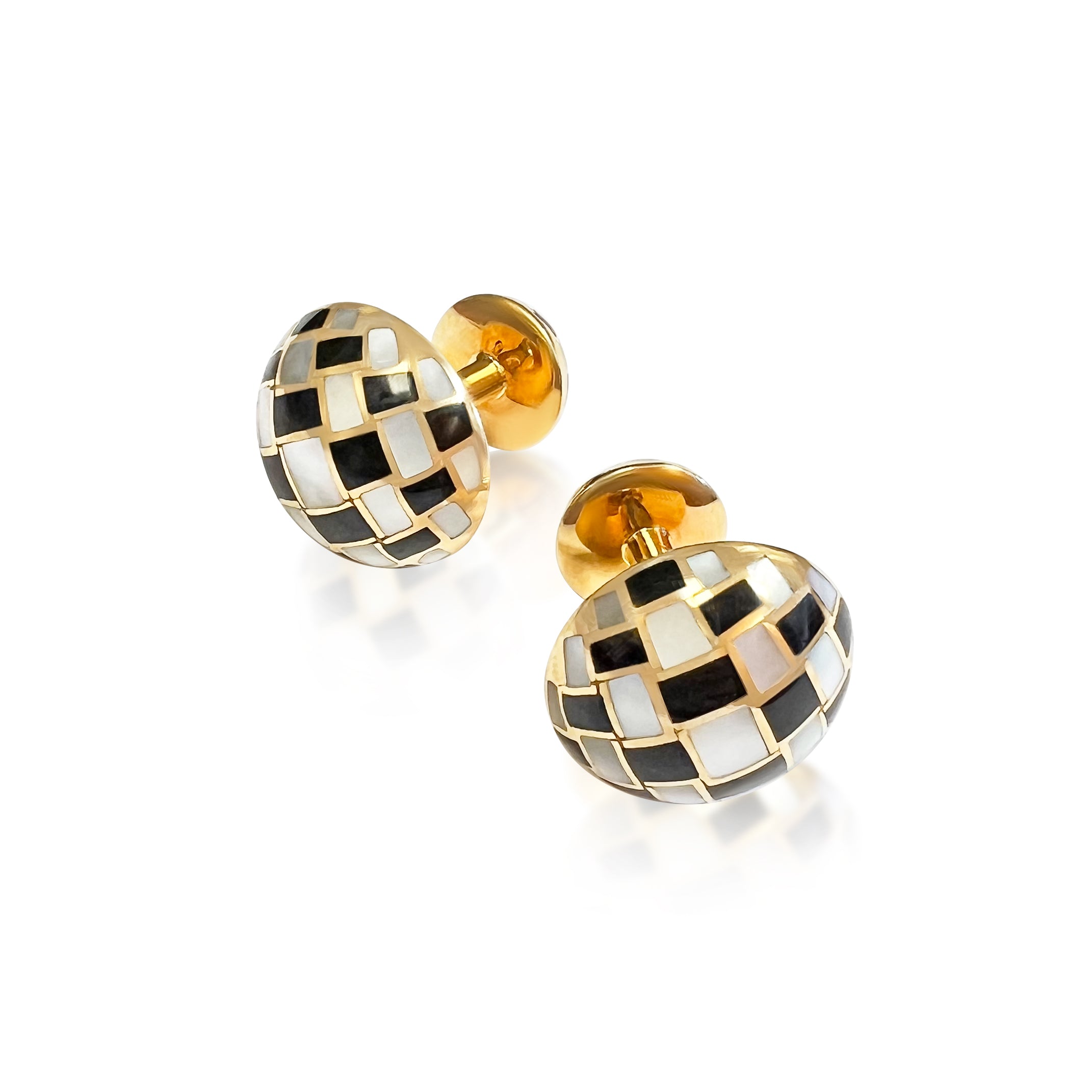 Tiffany & Co. 18K Yellow Gold Mother of Pearl and Onyx Inlaid Cufflinks